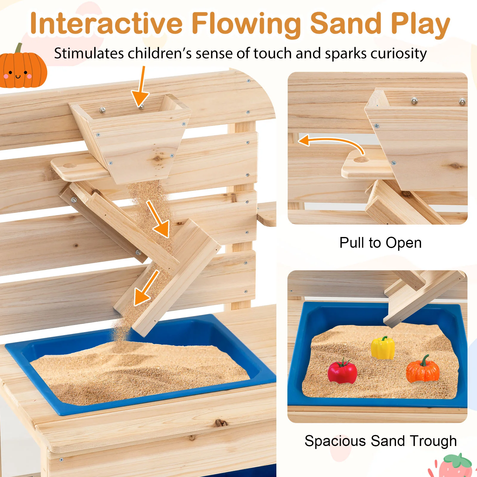 Outdoor Play Kitchen With Detachable Sandbox, Removable Sink, Natural - Image 7