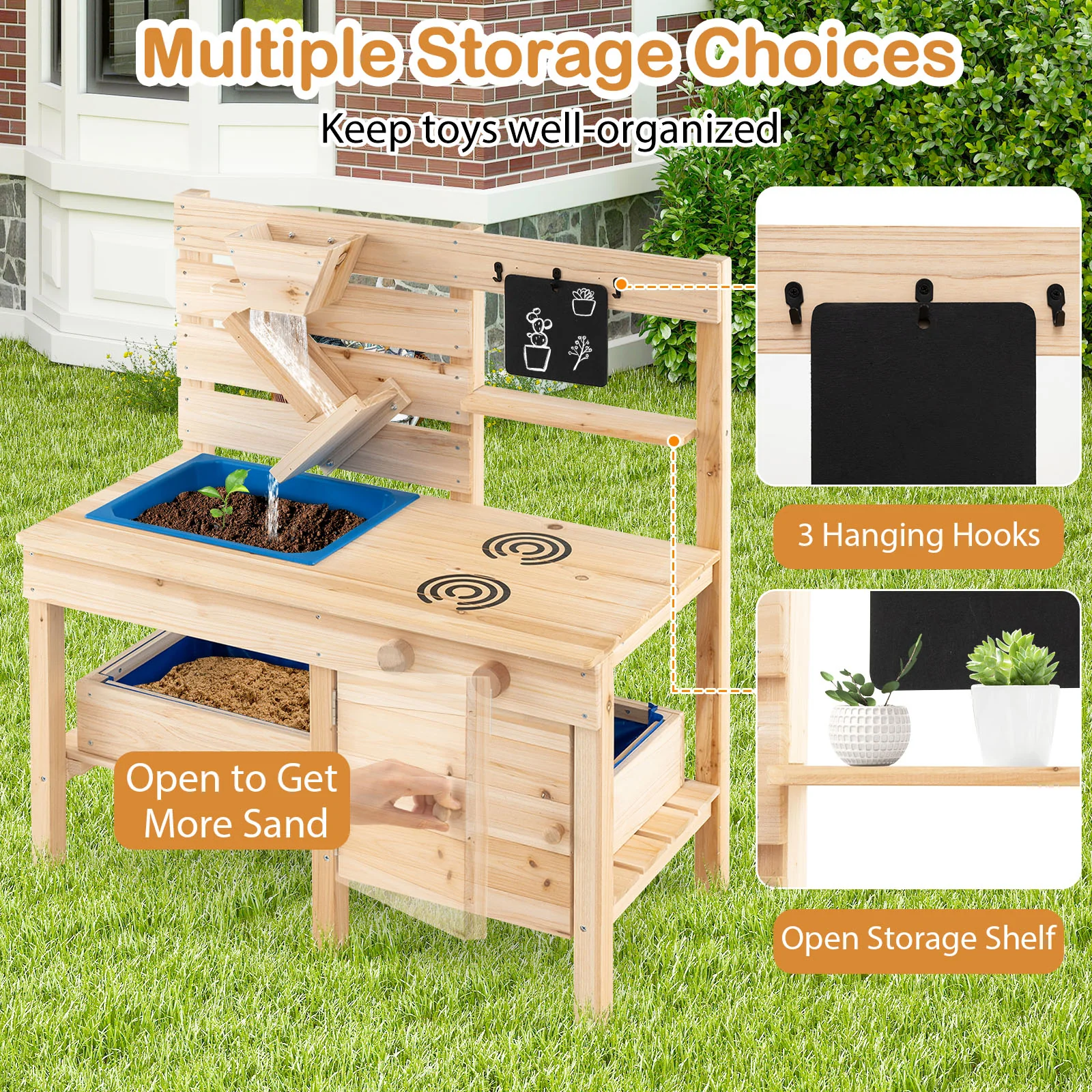 Outdoor Play Kitchen With Detachable Sandbox, Removable Sink, Natural - Image 9