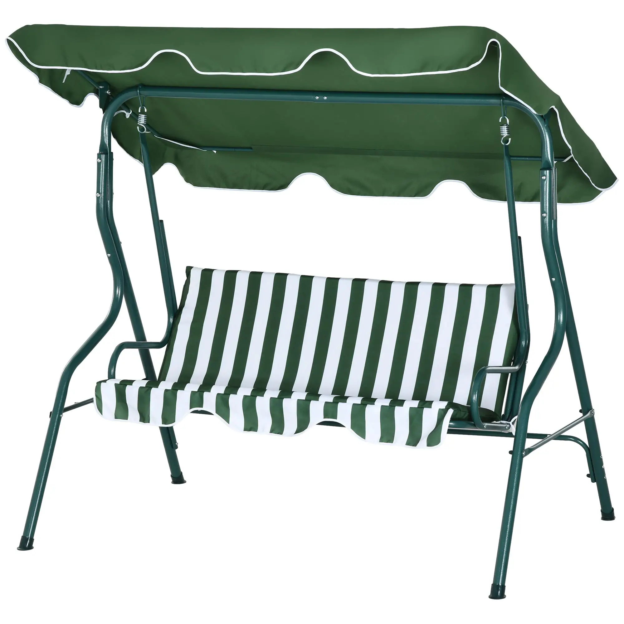 Outdoor Porch Swing, Adjustable Canopy, 3-Seater, Green