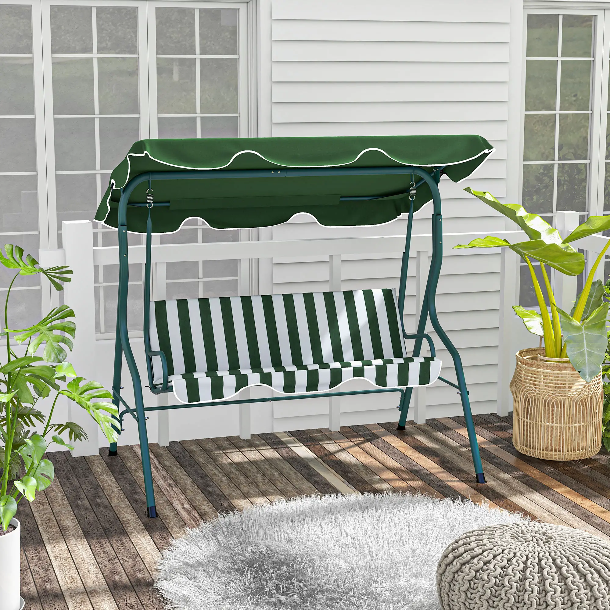 Outdoor Porch Swing, Adjustable Canopy, 3-Seater, Green - Image 2