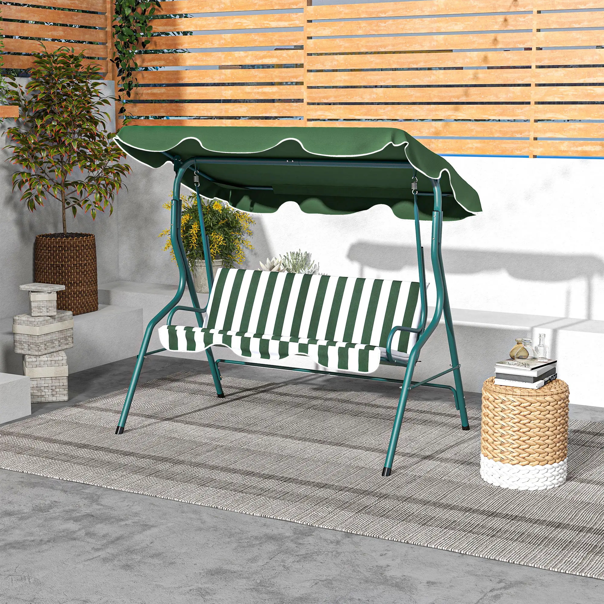 Outdoor Porch Swing, Adjustable Canopy, 3-Seater, Green - Image 8