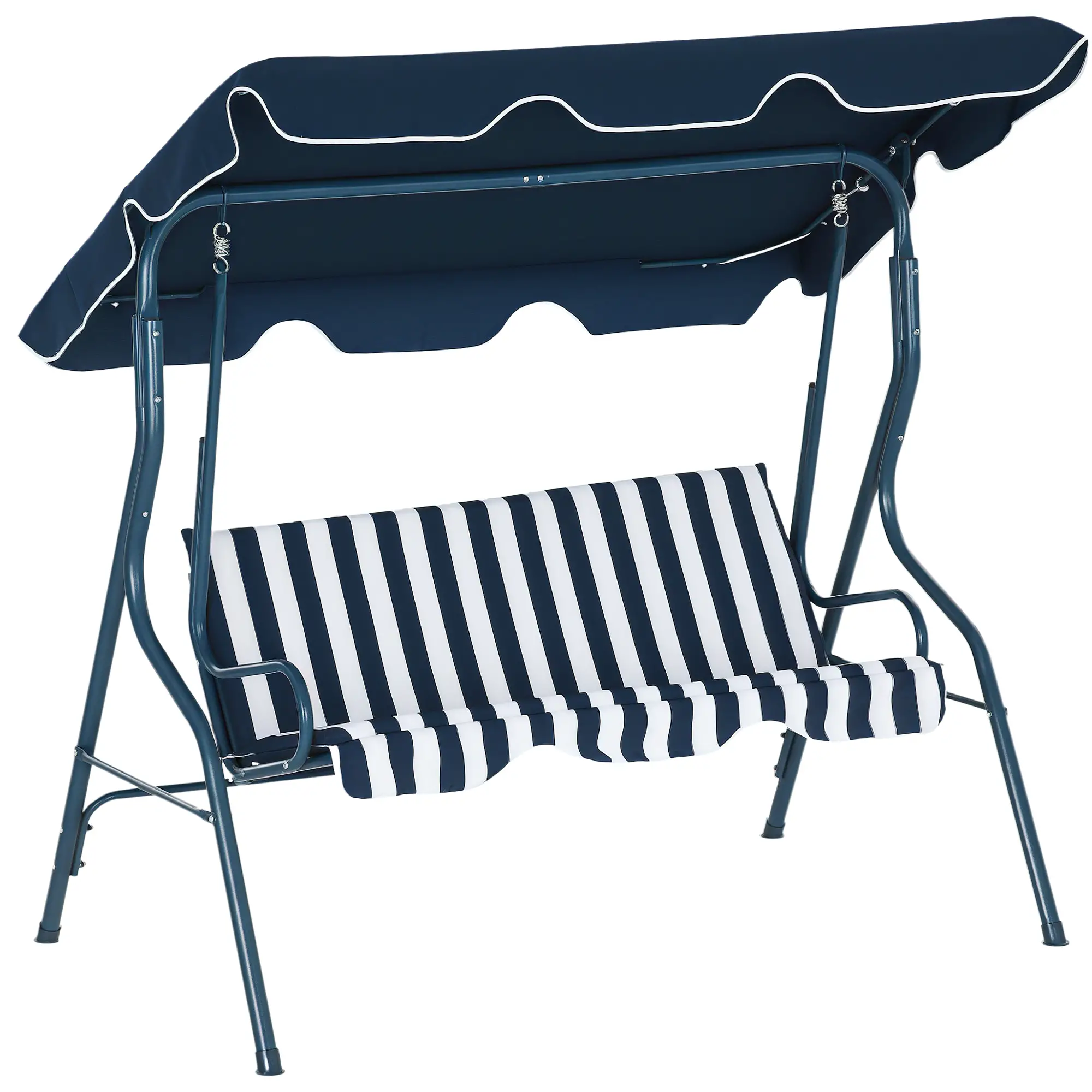 Outdoor Porch Swing, Adjustable Canopy, 3-Seater with Cushion, Blue - Image 11