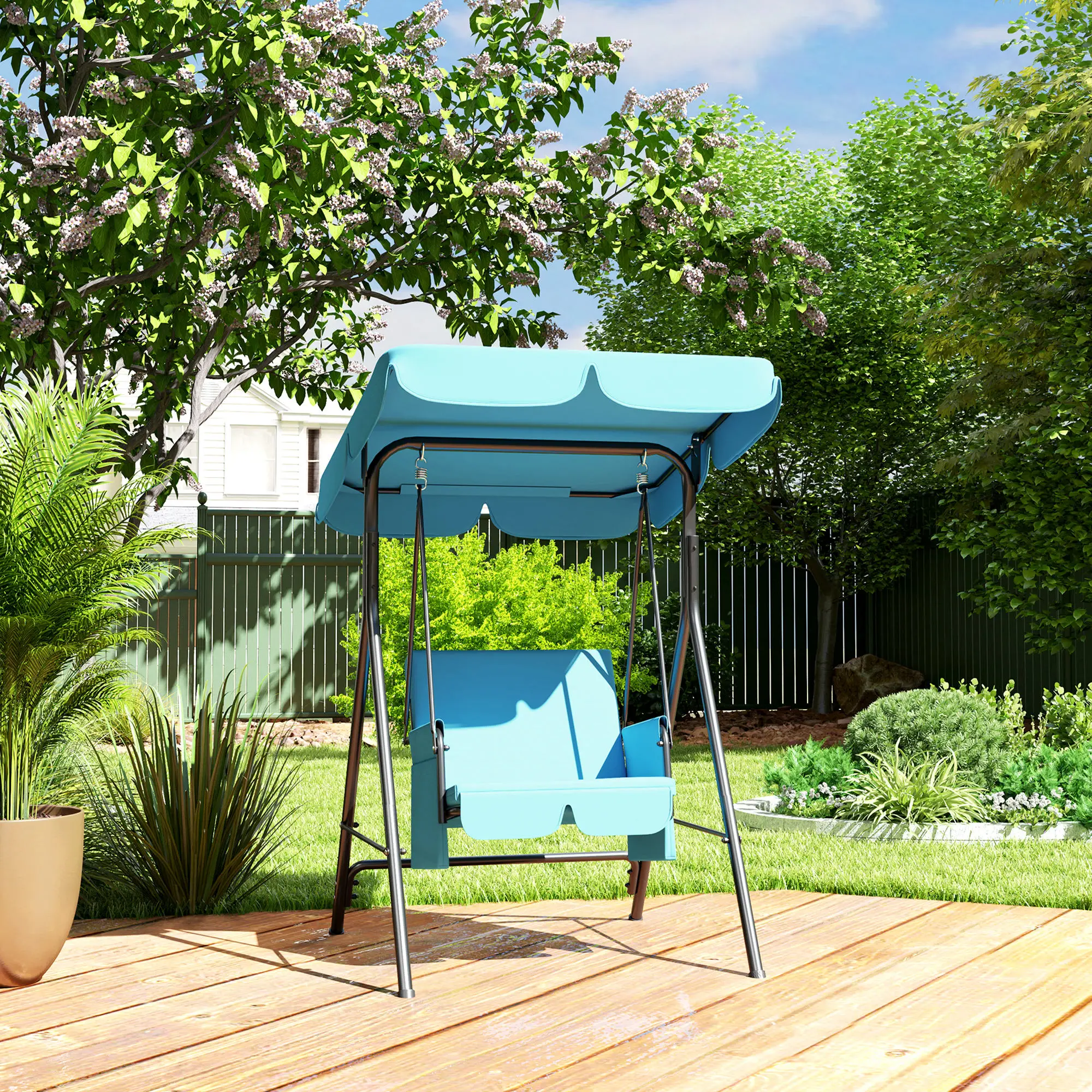 Outdoor Porch Swing, Adjustable Canopy, Removable Cushion, 1-Seat - Image 2