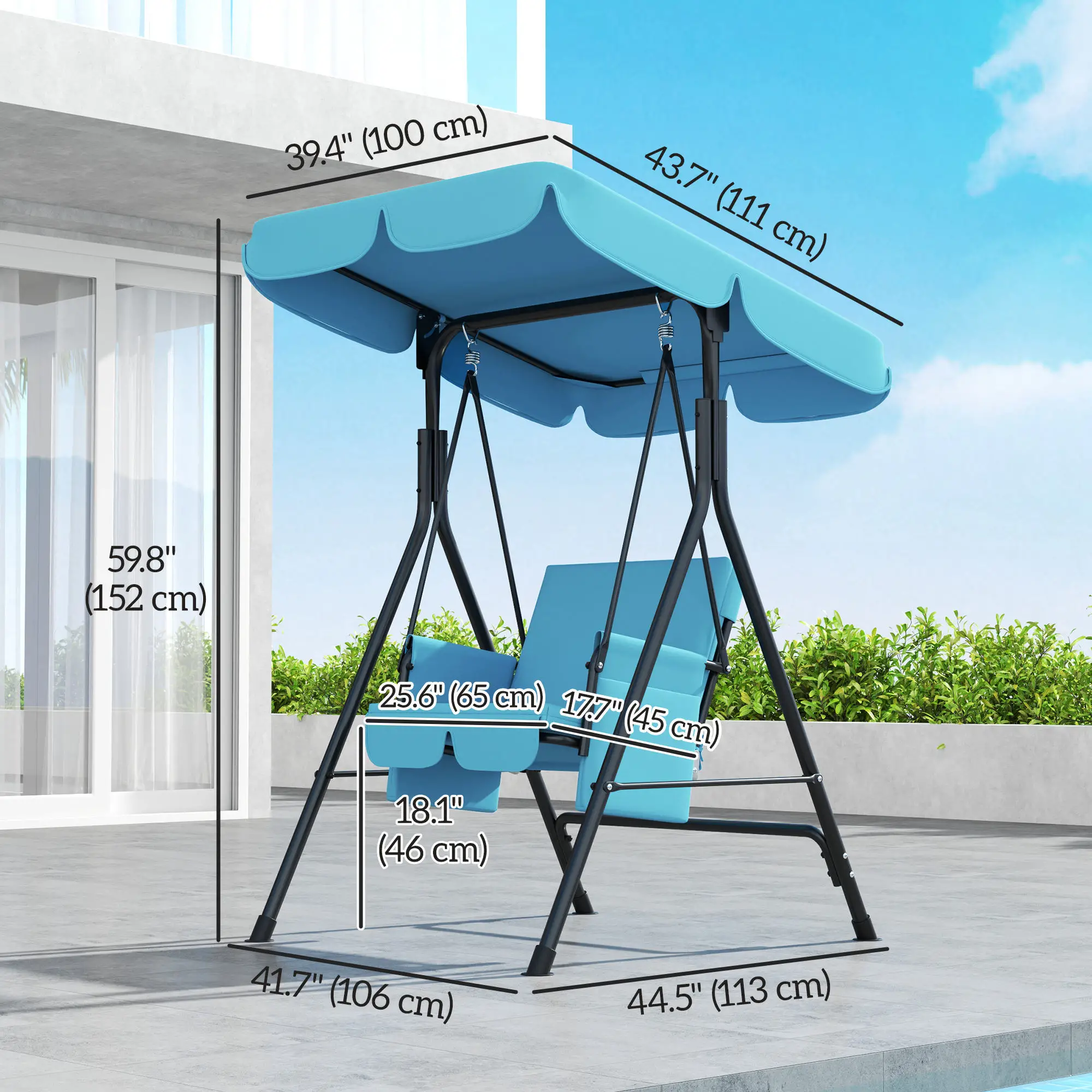 Outdoor Porch Swing, Adjustable Canopy, Removable Cushion, 1-Seat - Image 3