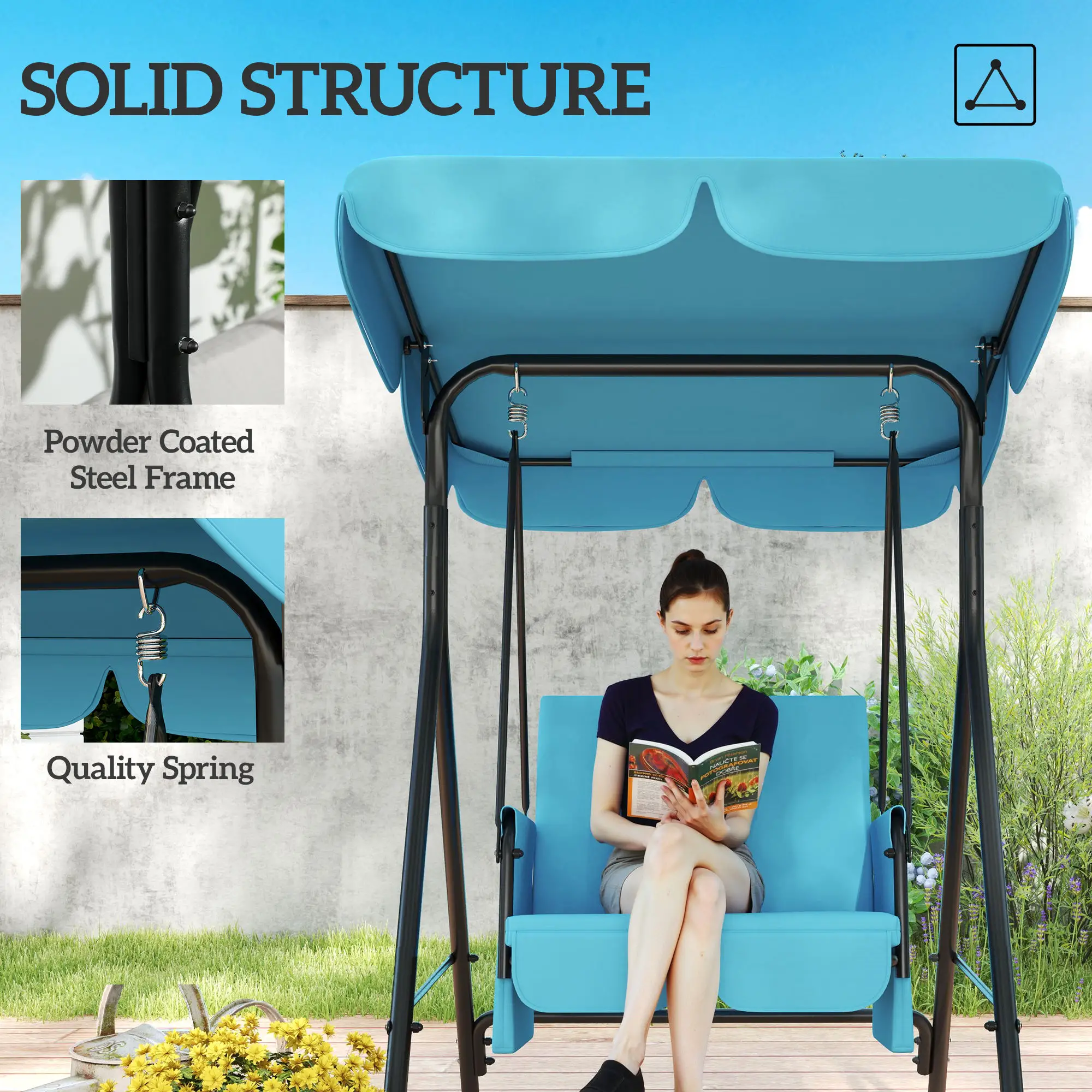 Outdoor Porch Swing, Adjustable Canopy, Removable Cushion, 1-Seat - Image 4