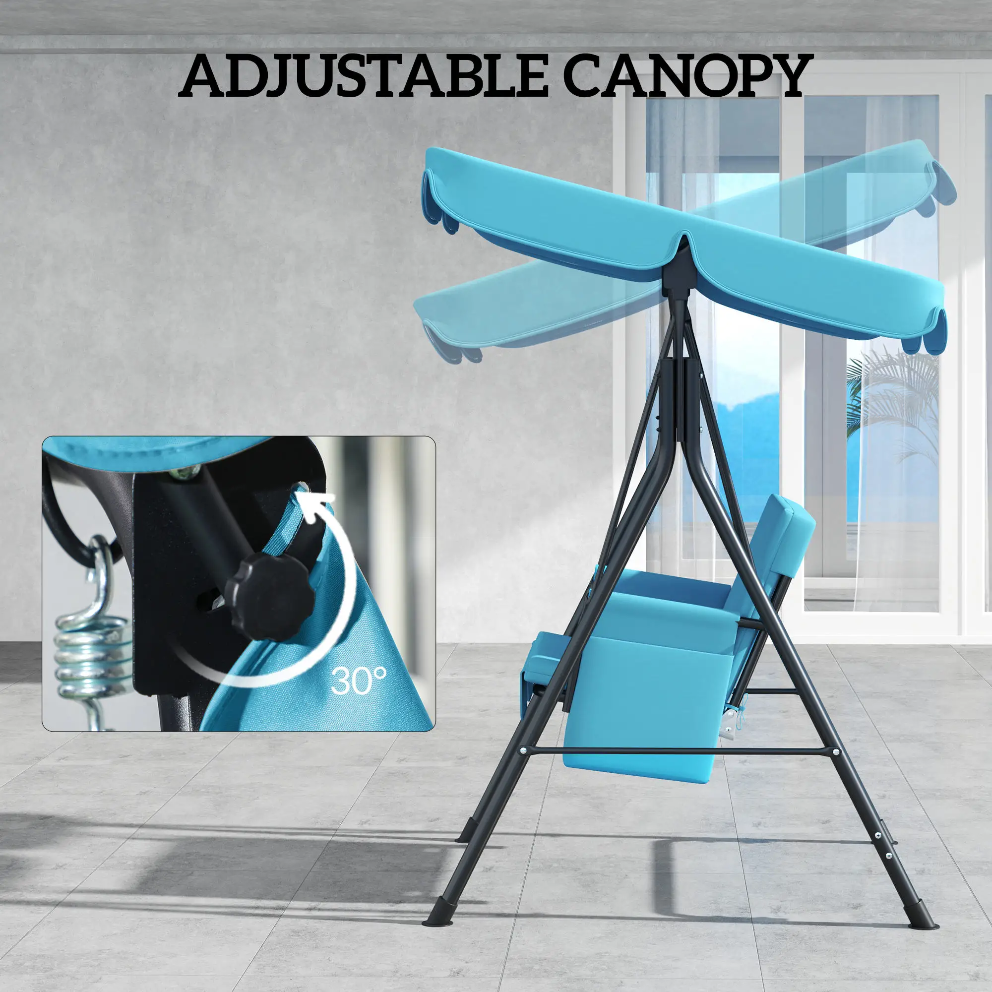 Outdoor Porch Swing, Adjustable Canopy, Removable Cushion, 1-Seat - Image 5