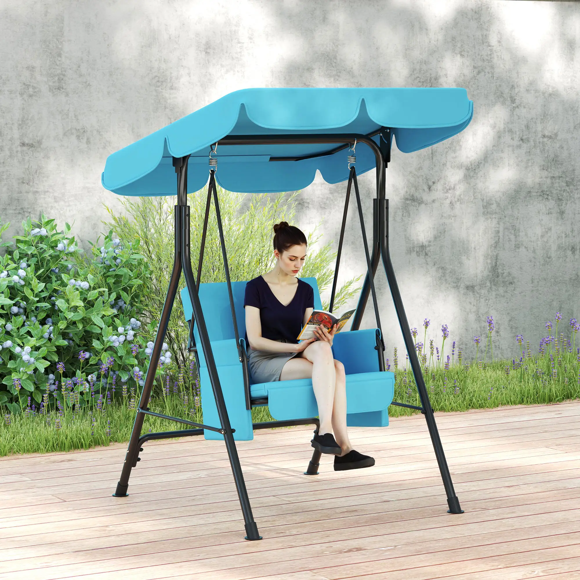 Outdoor Porch Swing, Adjustable Canopy, Removable Cushion, 1-Seat - Image 7