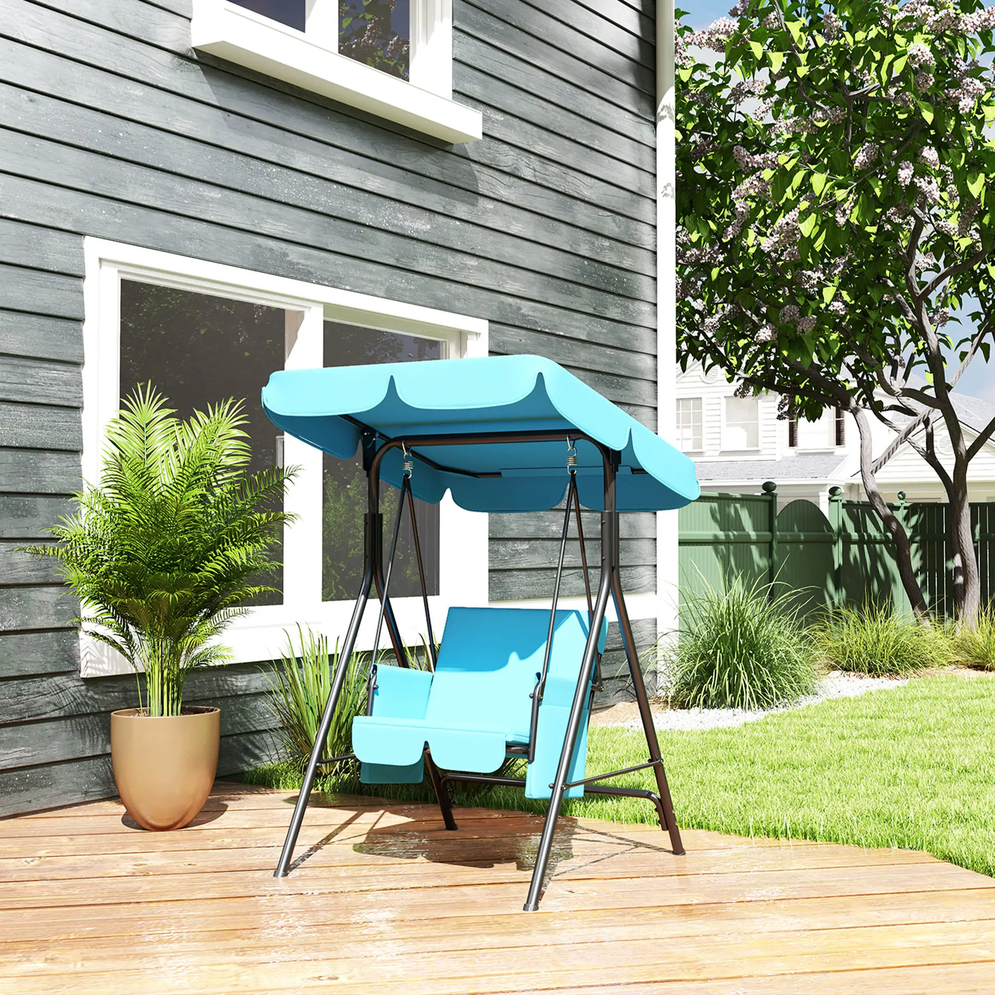 Outdoor Porch Swing, Adjustable Canopy, Removable Cushion, 1-Seat - Image 9