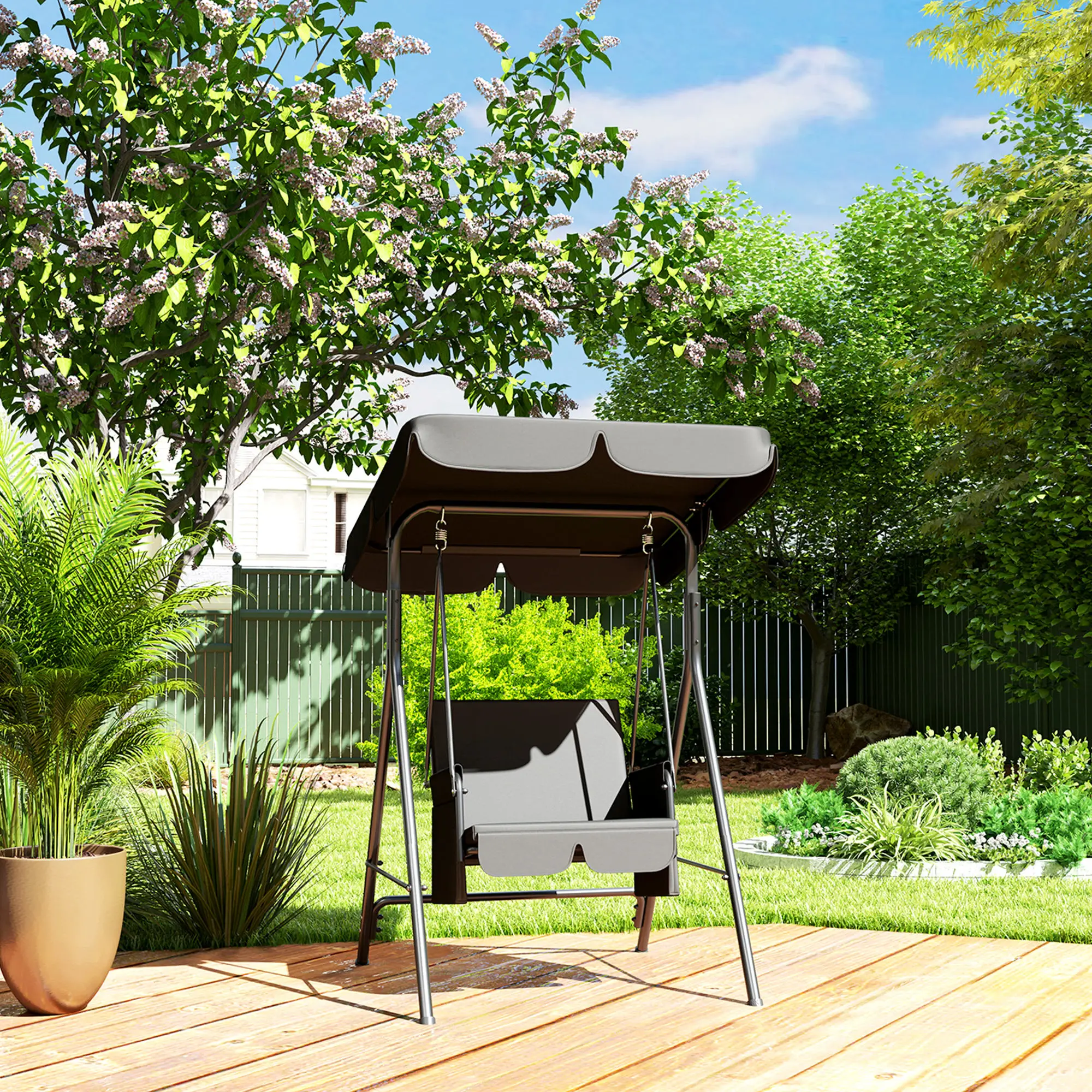 Outdoor Porch Swing, Adjustable Canopy, Removable Cushion, 1-Seat - Image 10