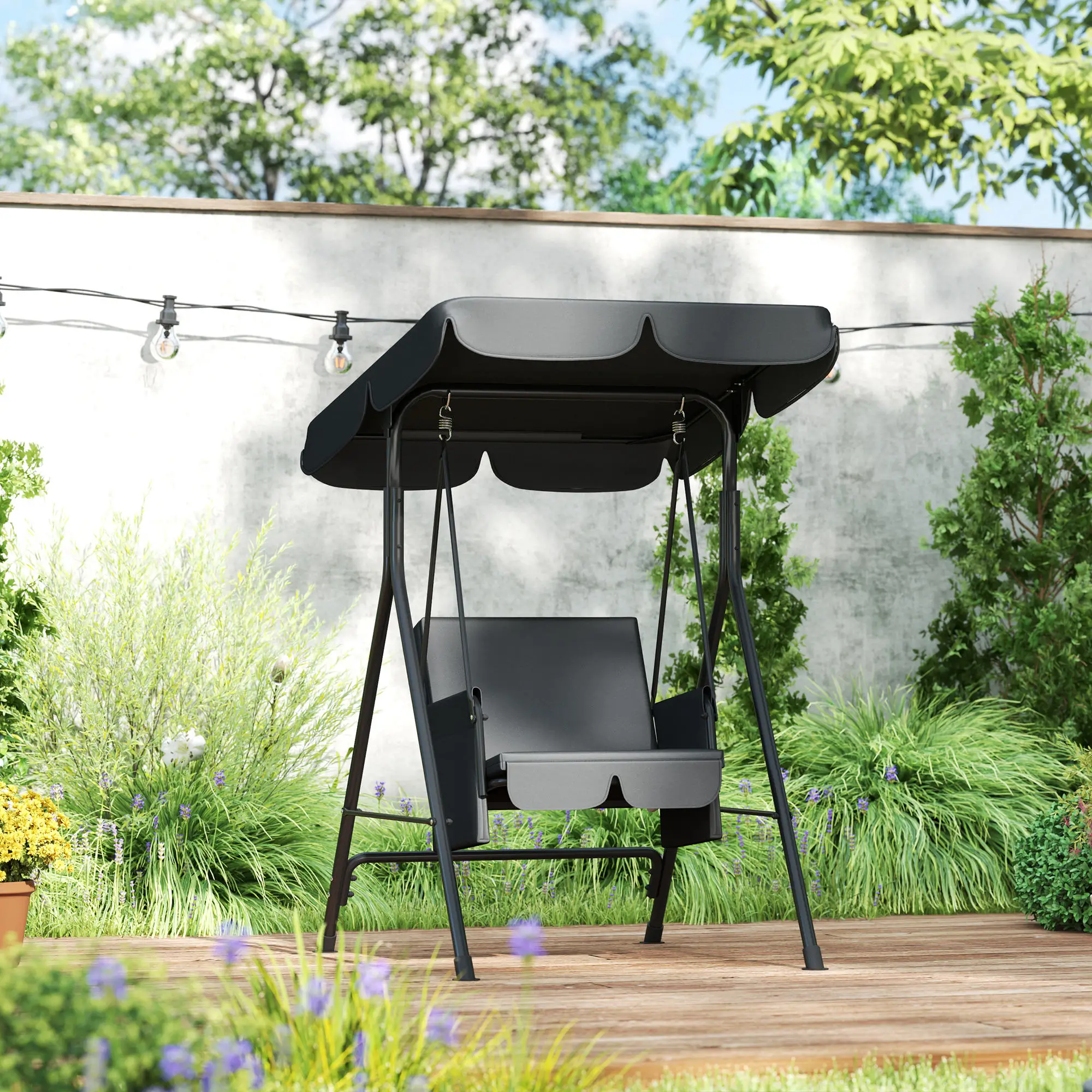 Outdoor Porch Swing, Adjustable Canopy, Removable Cushion, 1-Seat - Image 2