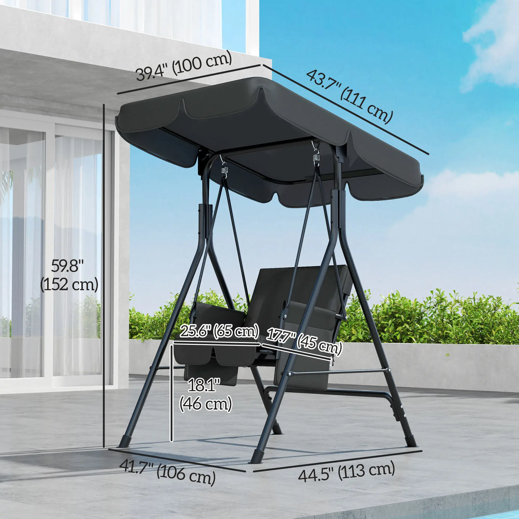 Outdoor Porch Swing, Adjustable Canopy, Removable Cushion, 1-Seat - Image 3