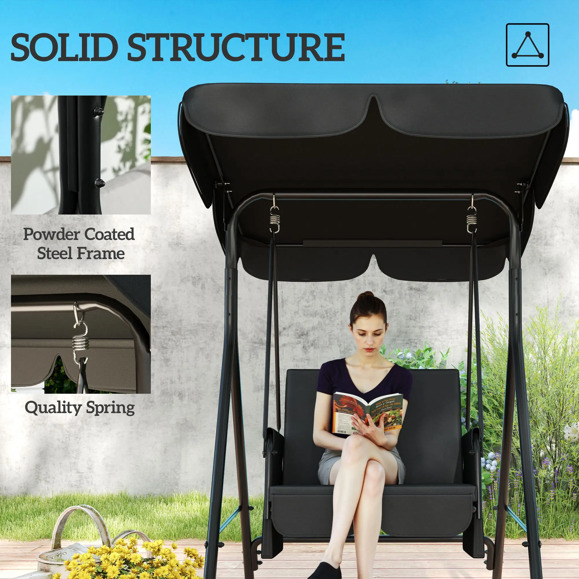 Outdoor Porch Swing, Adjustable Canopy, Removable Cushion, 1-Seat - Image 4