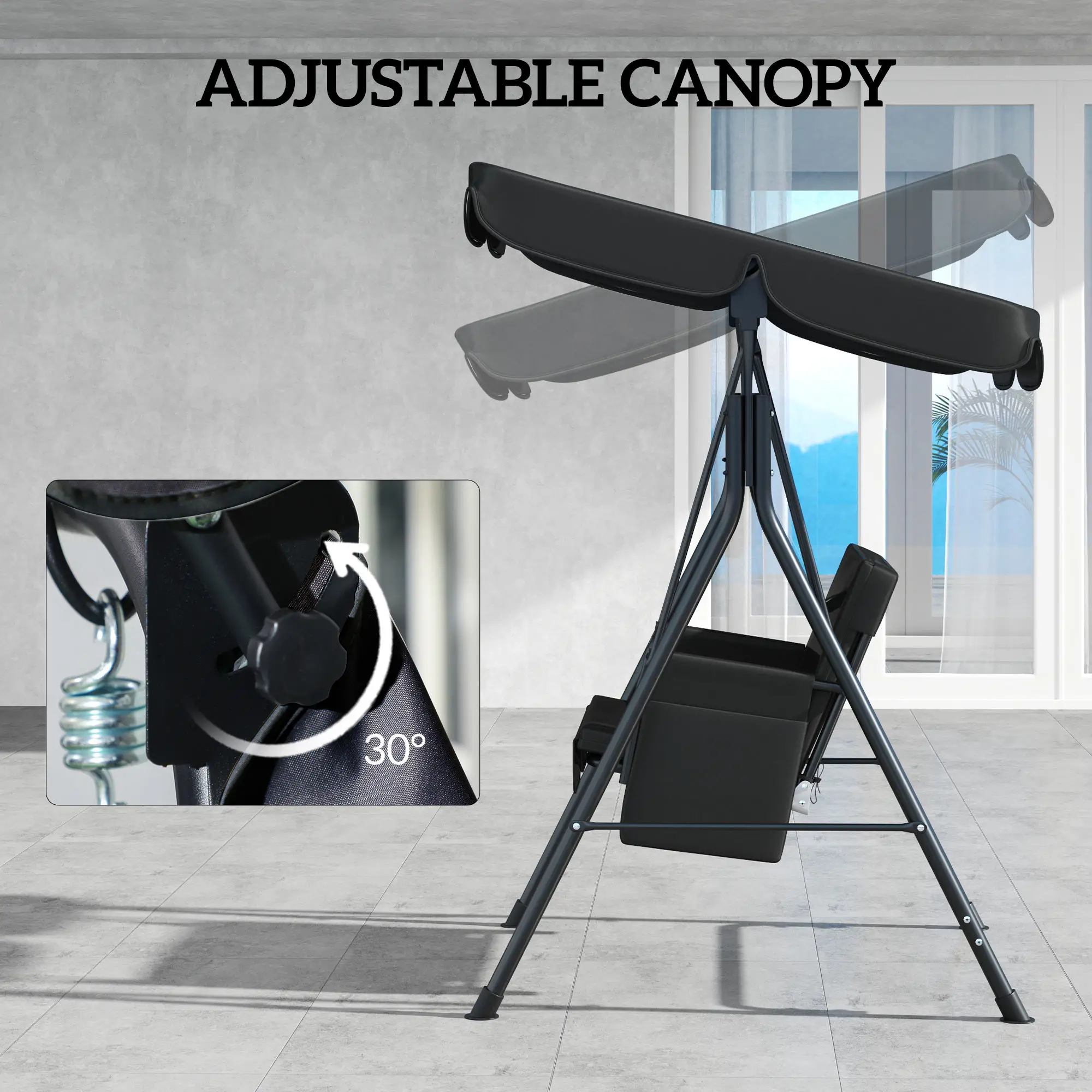 Outdoor Porch Swing, Adjustable Canopy, Removable Cushion, 1-Seat - Image 5