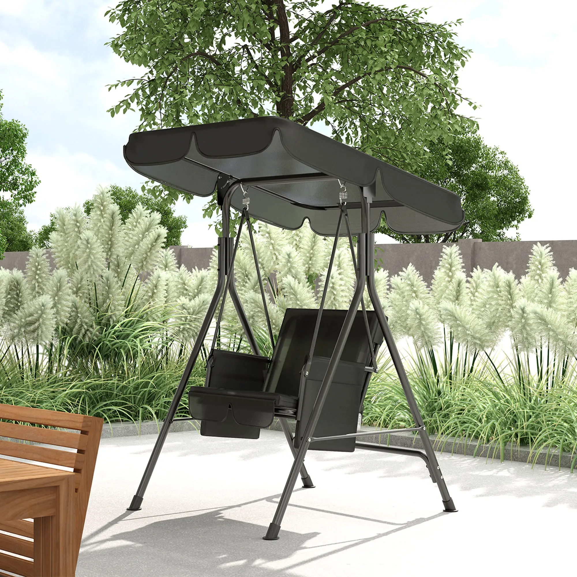 Outdoor Porch Swing, Adjustable Canopy, Removable Cushion, 1-Seat - Image 7