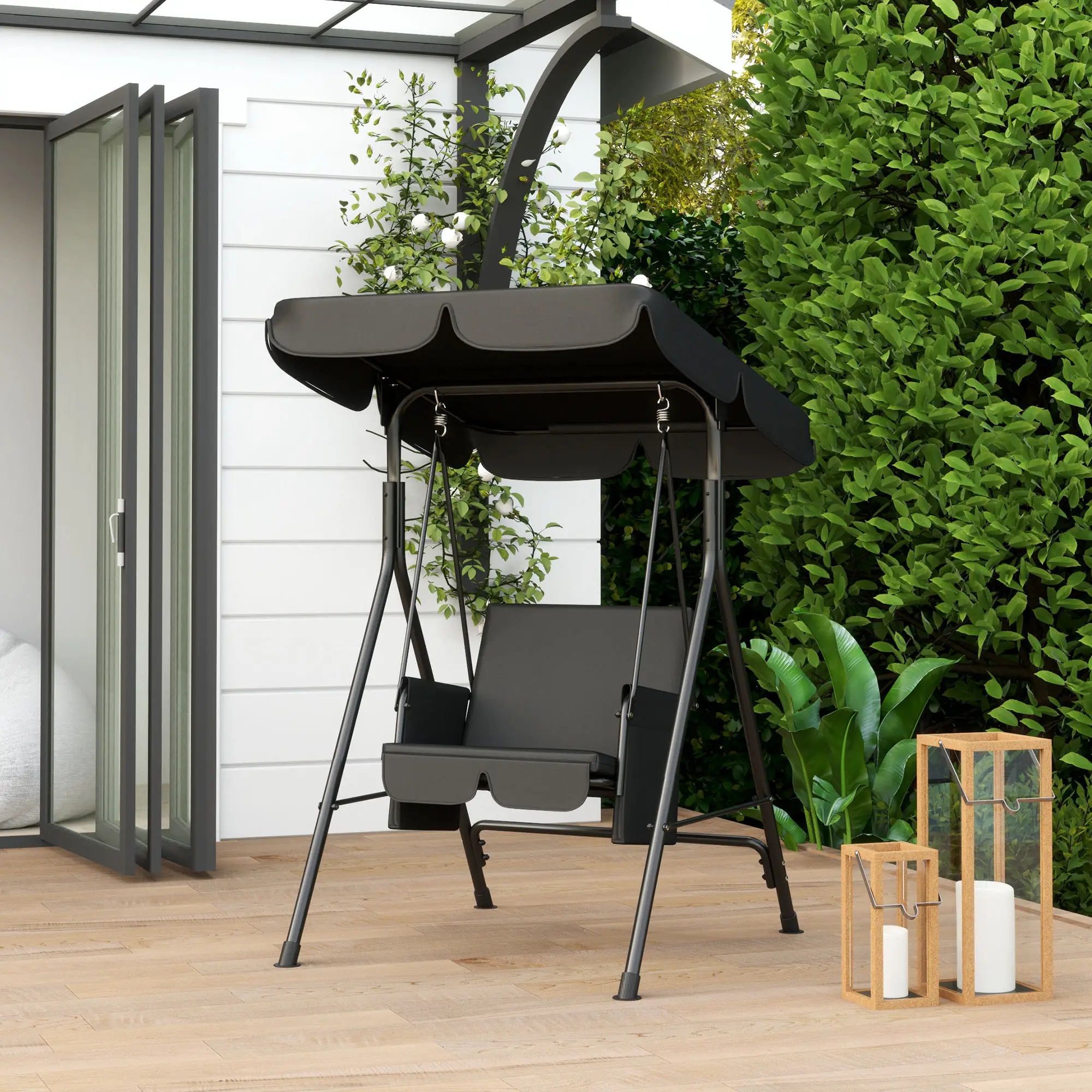 Outdoor Porch Swing, Adjustable Canopy, Removable Cushion, 1-Seat - Image 8