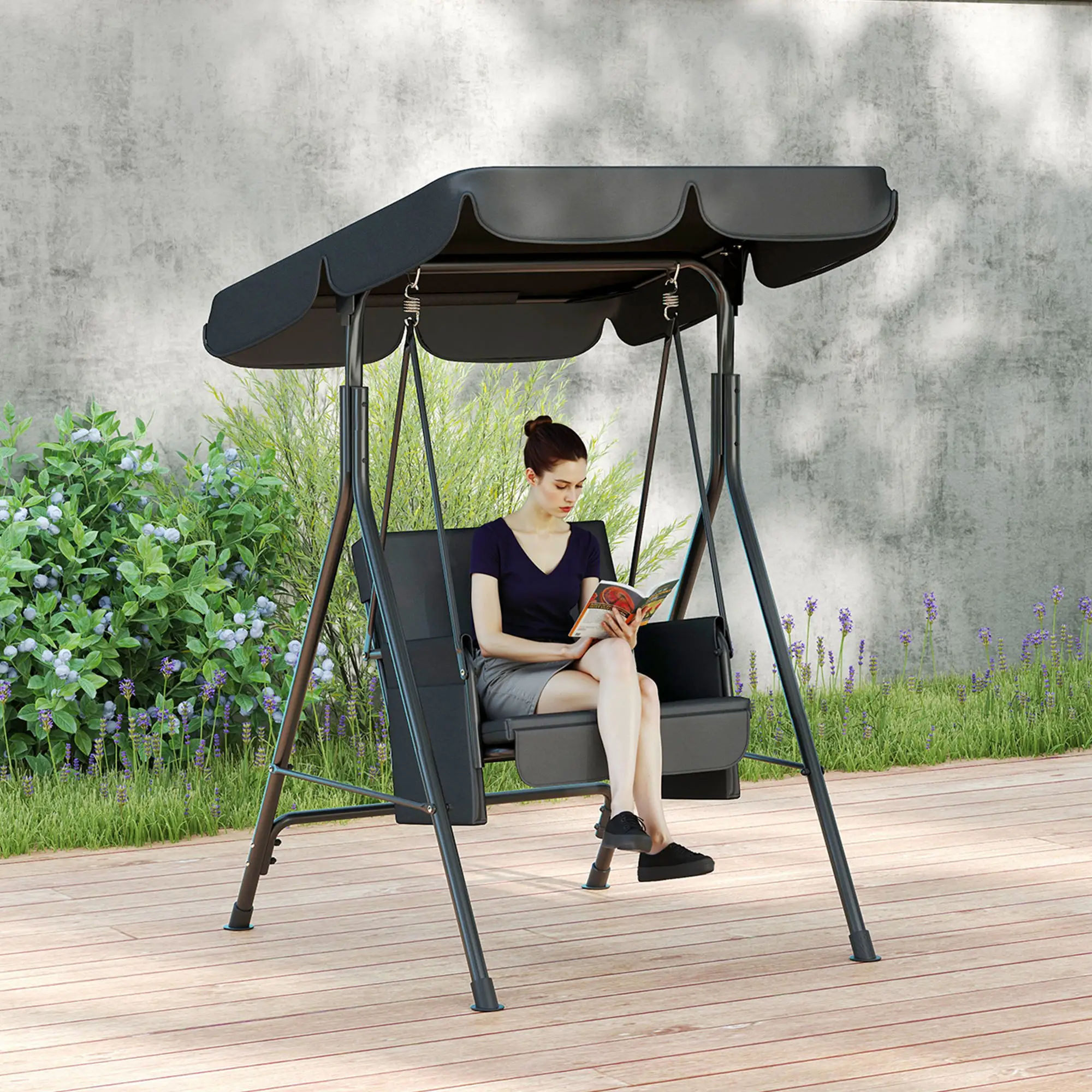 Outdoor Porch Swing, Adjustable Canopy, Removable Cushion, 1-Seat - Image 9