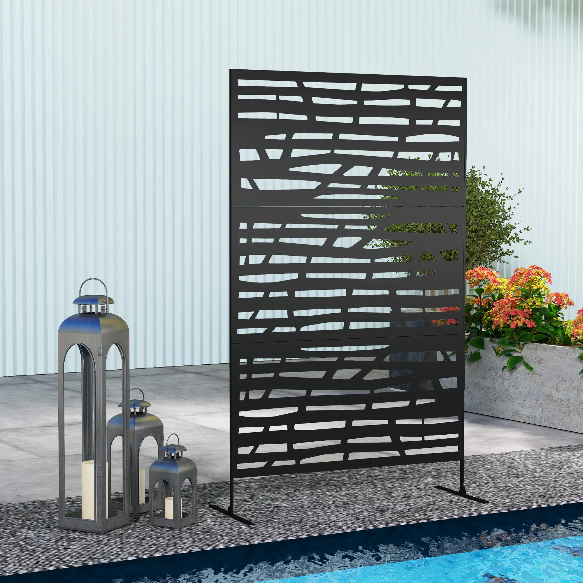 Outdoor Privacy Panel, Freestanding Metal Divider, Garden, Backyard, Deck, Black - Image 8