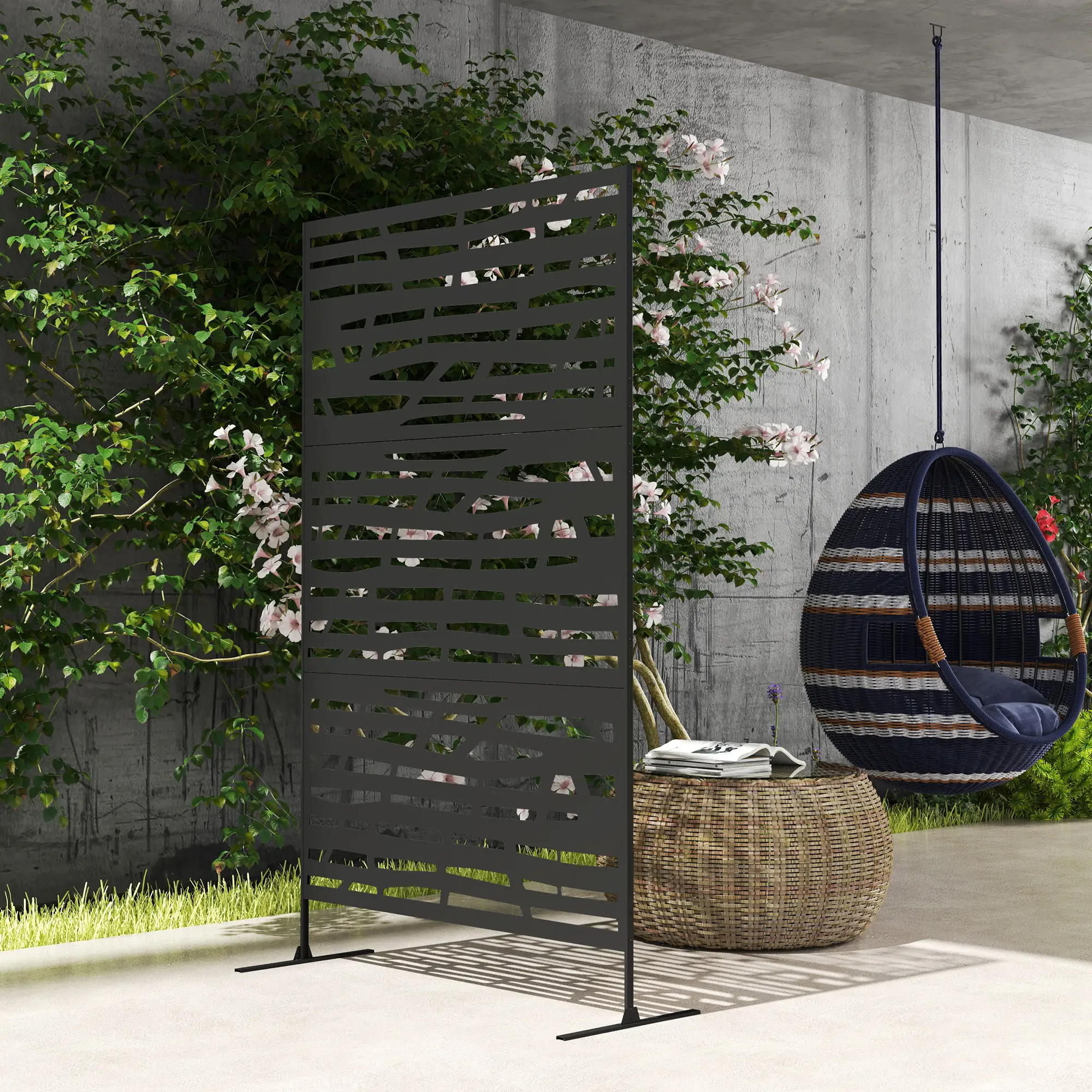 Outdoor Privacy Panel, Freestanding Metal Divider, Garden, Backyard, Deck, Black - Image 9