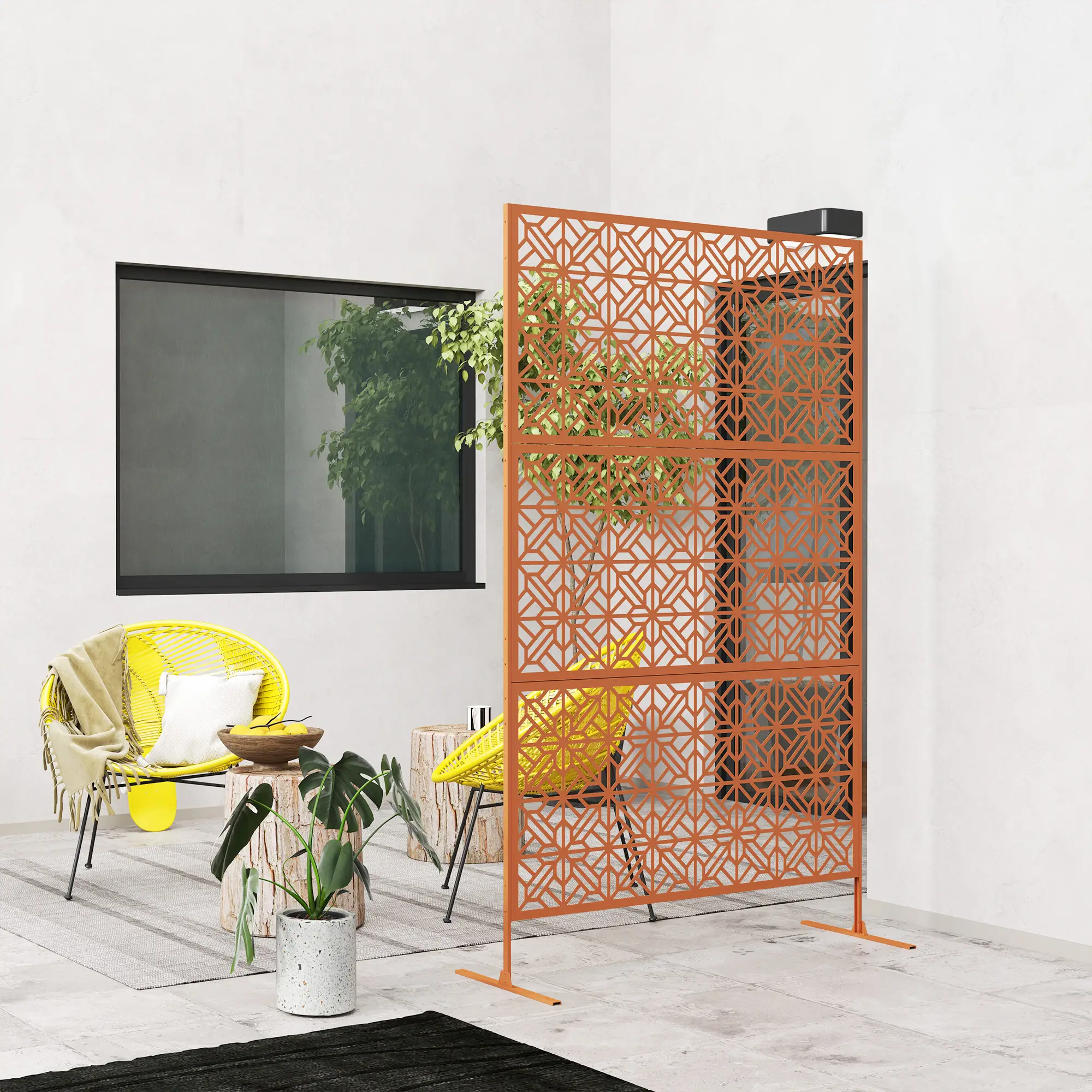 Outdoor Privacy Panel, Freestanding Metal Divider, Garden, Backyard, Deck, Brown - Image 10