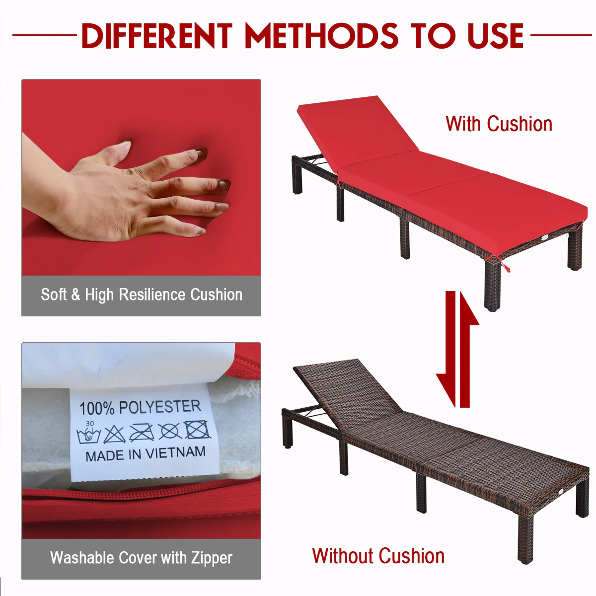 Outdoor Rattan Adjustable Chaise, Red - Image 10