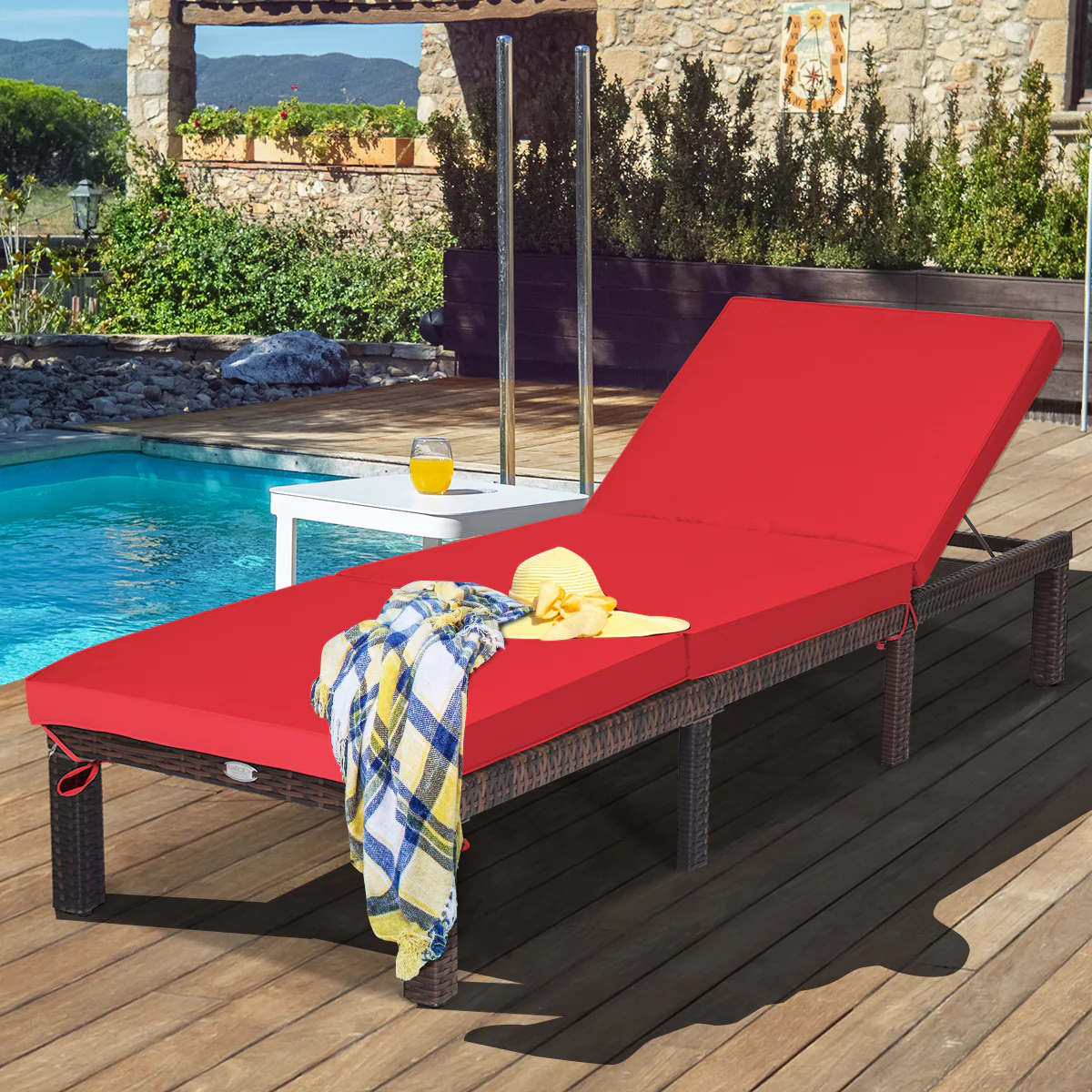 Outdoor Rattan Adjustable Chaise, Red - Image 2