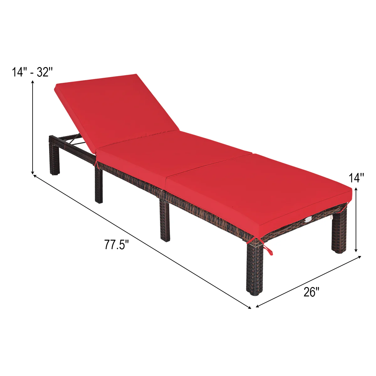 Outdoor Rattan Adjustable Chaise, Red - Image 6