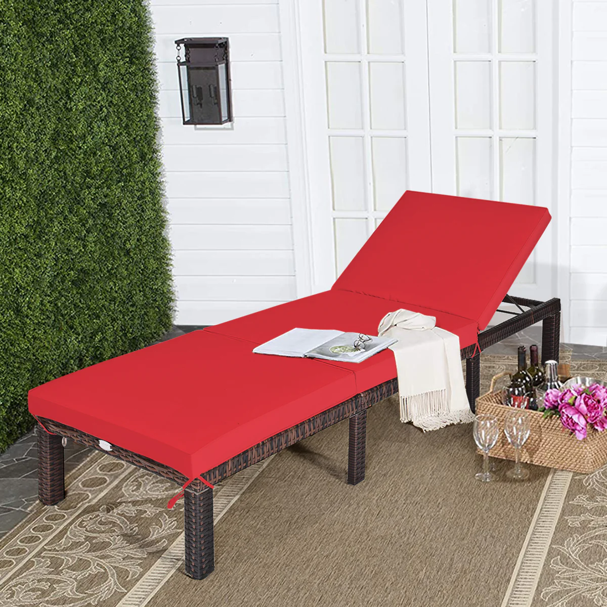 Outdoor Rattan Adjustable Chaise, Red - Image 7