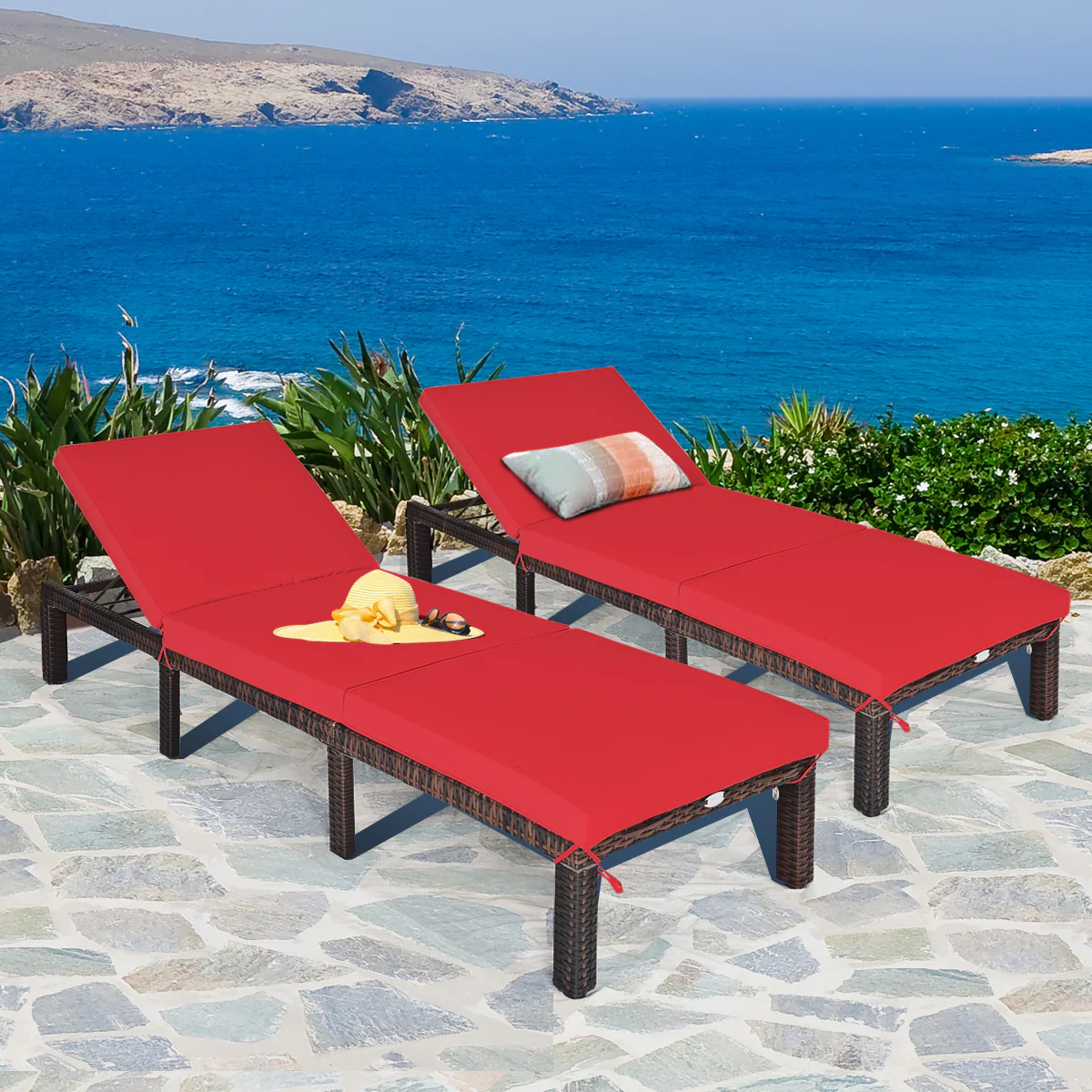 Outdoor Rattan Adjustable Chaise, Red - Image 8