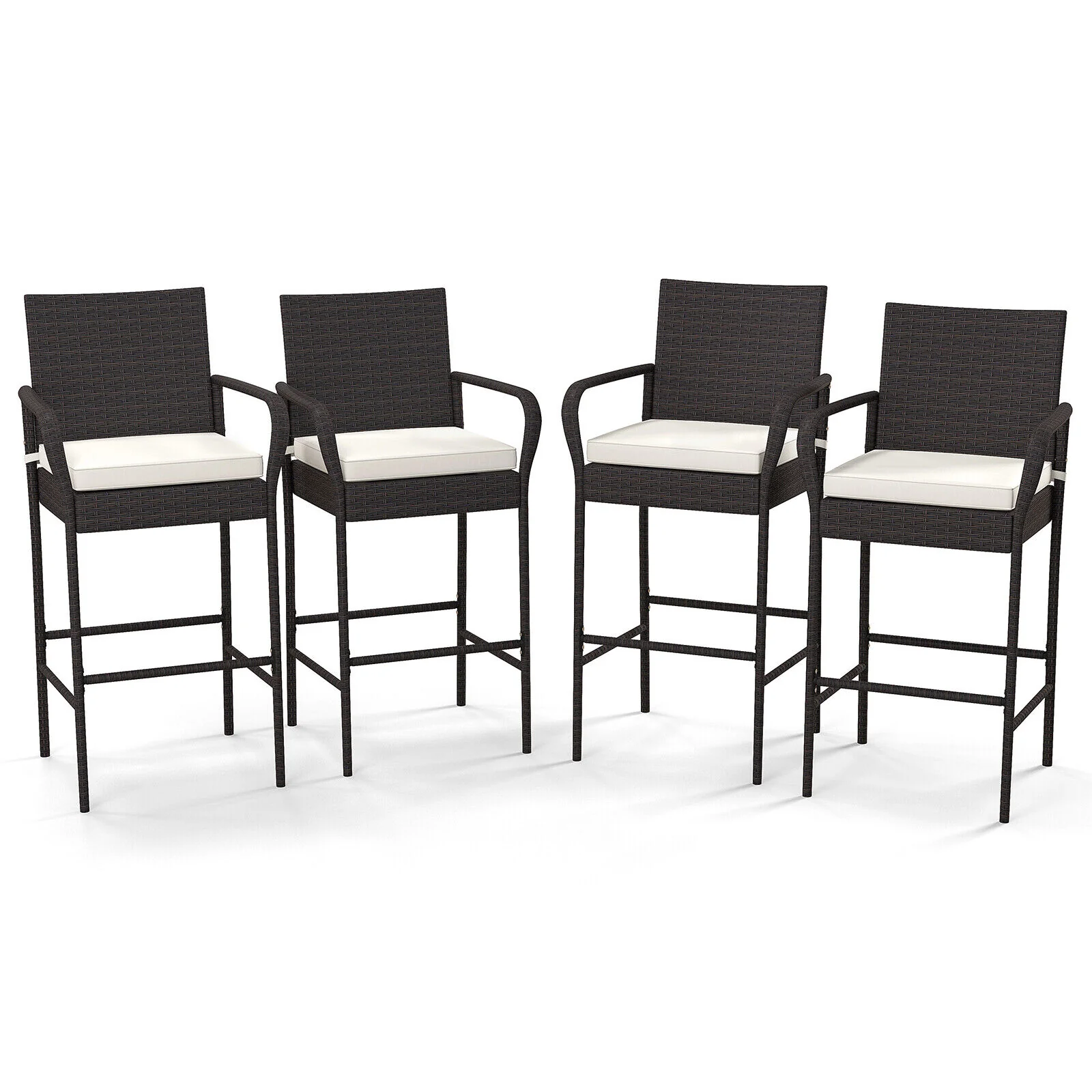 Outdoor Rattan Barstool Set, 4 Pieces, With Armrests, Off White - Image 3