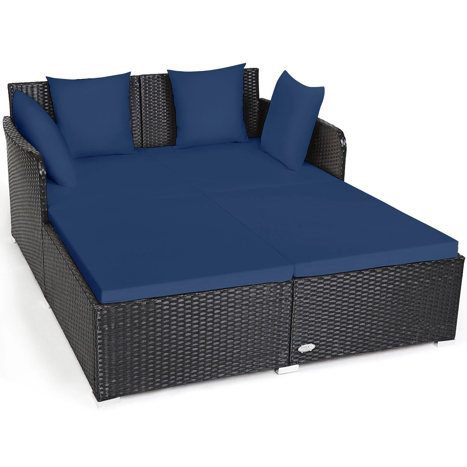 Outdoor Rattan Daybed With Cushions, Navy