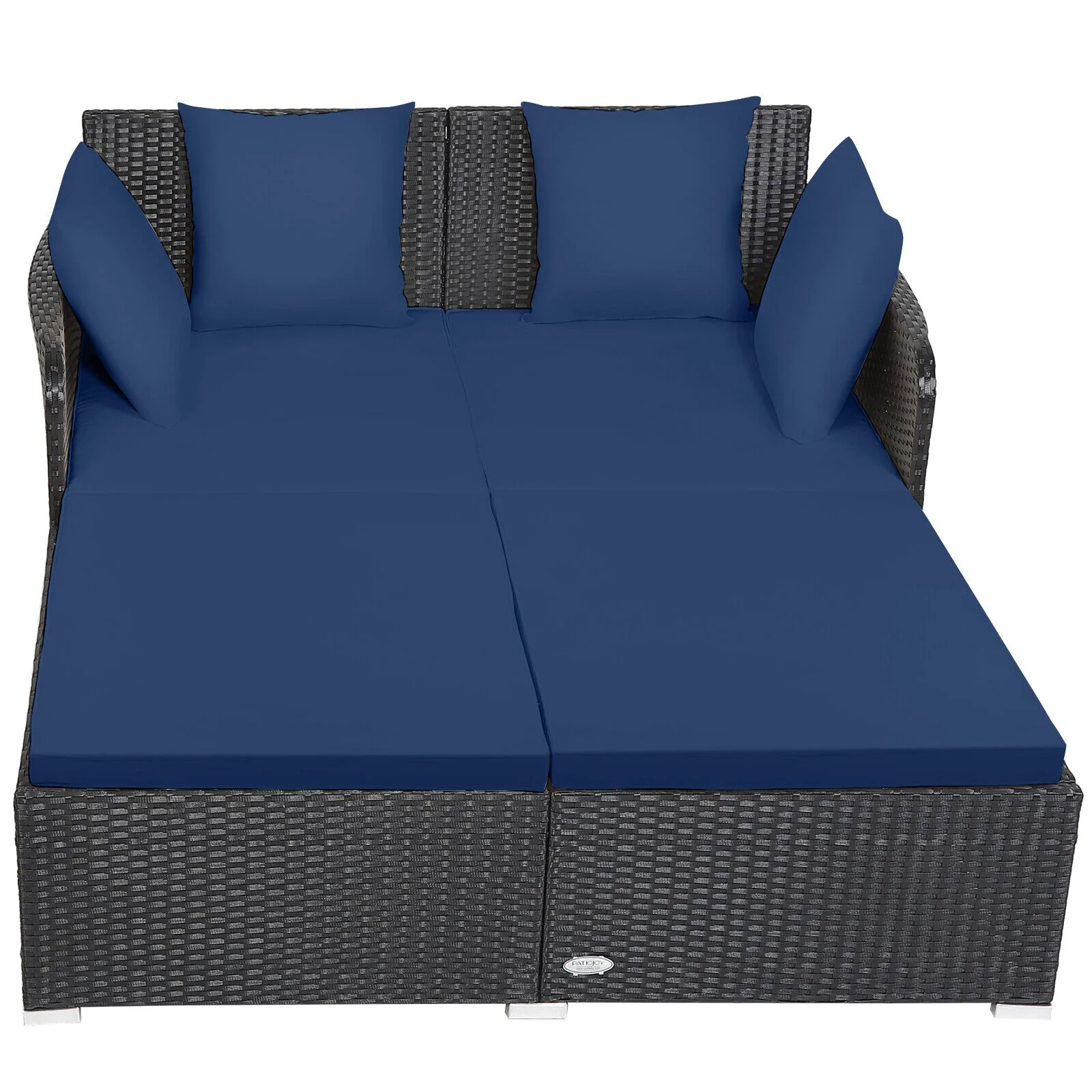 Outdoor Rattan Daybed With Cushions, Navy - Image 5
