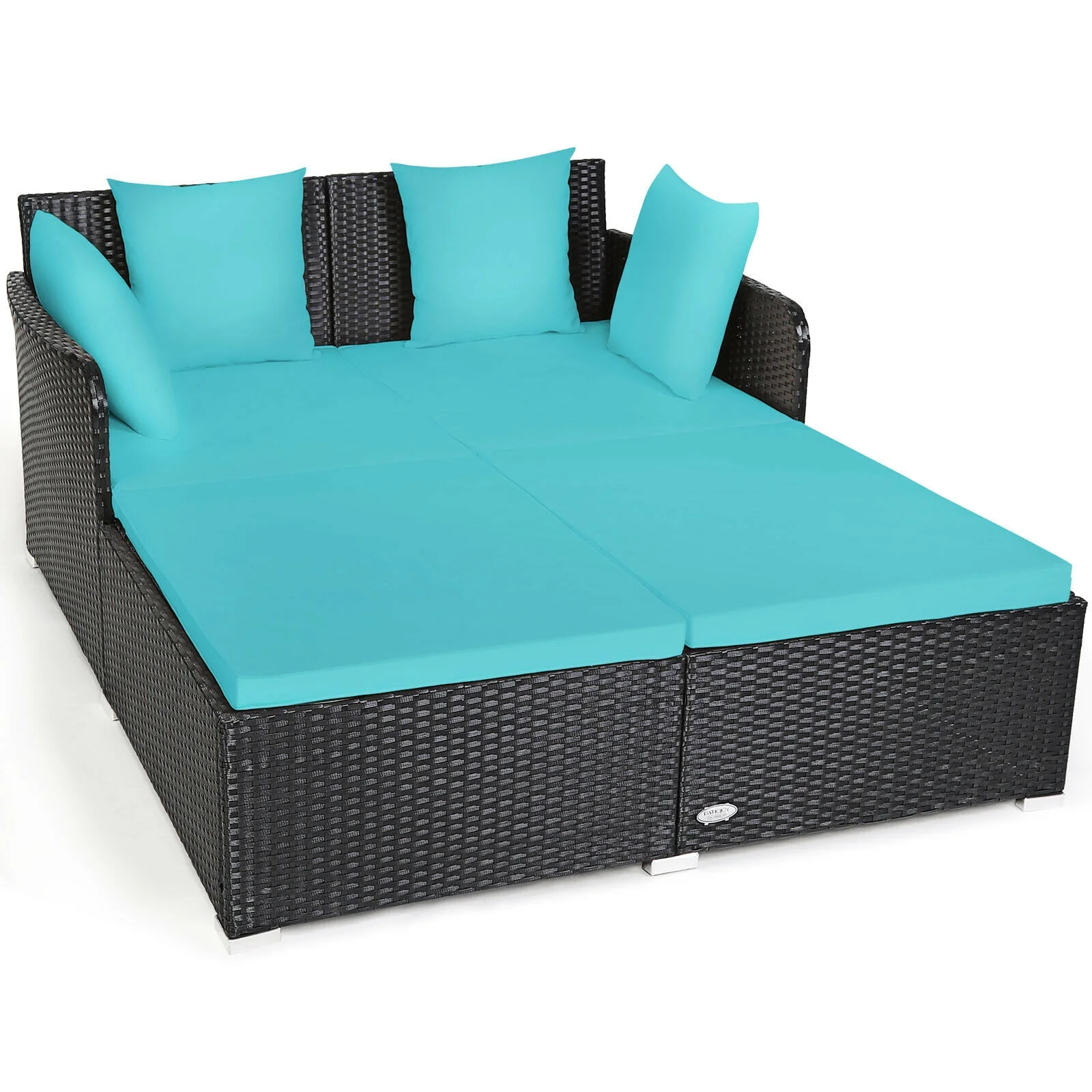 Outdoor Rattan Daybed With Cushions, Turquoise