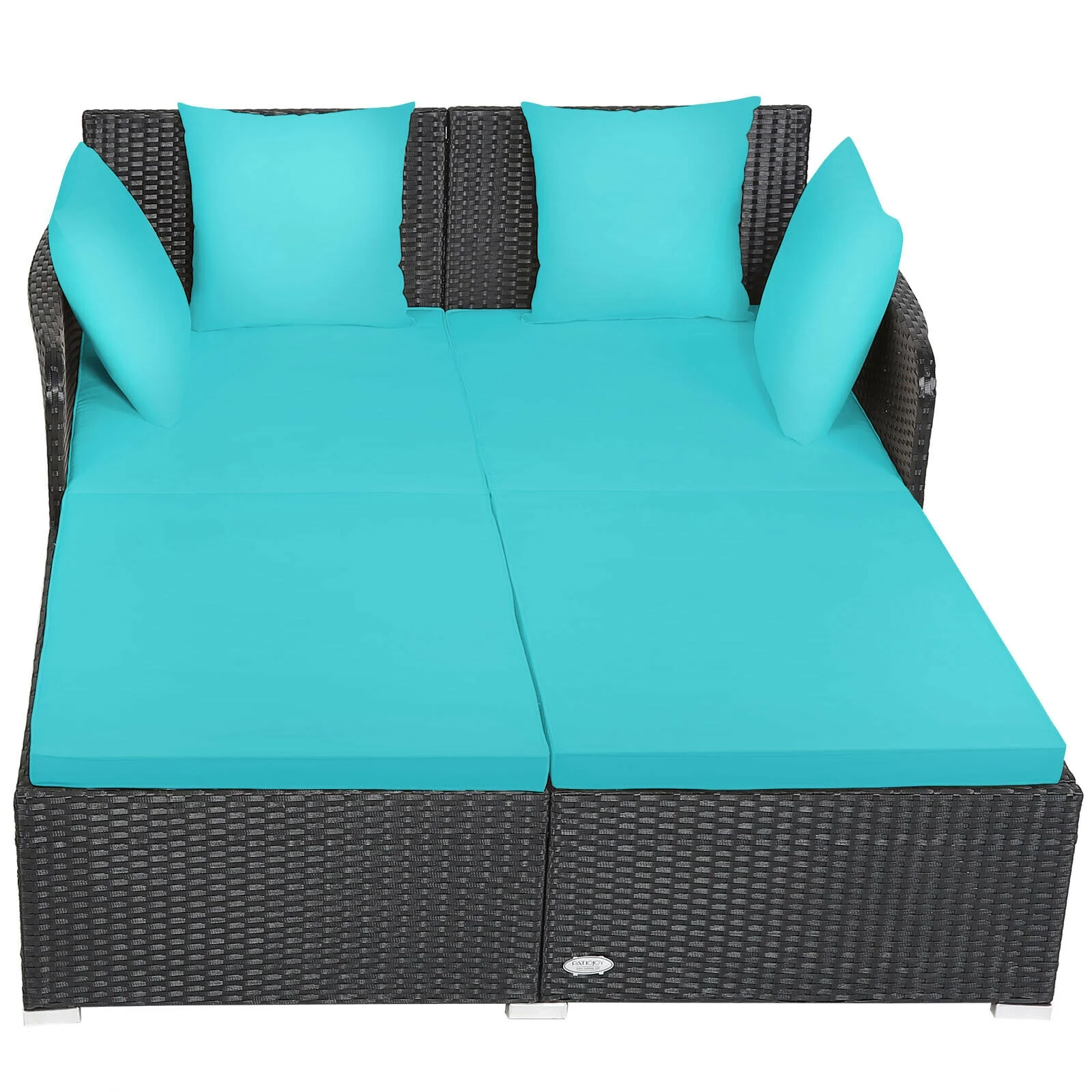Outdoor Rattan Daybed With Cushions, Turquoise - Image 5