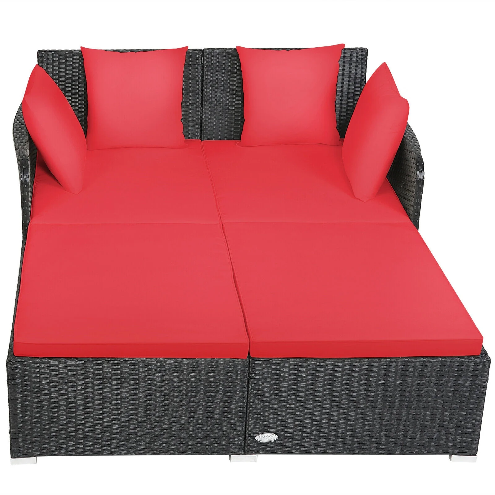 Outdoor Rattan Daybed With Upholstered Cushions, Red - Image 8