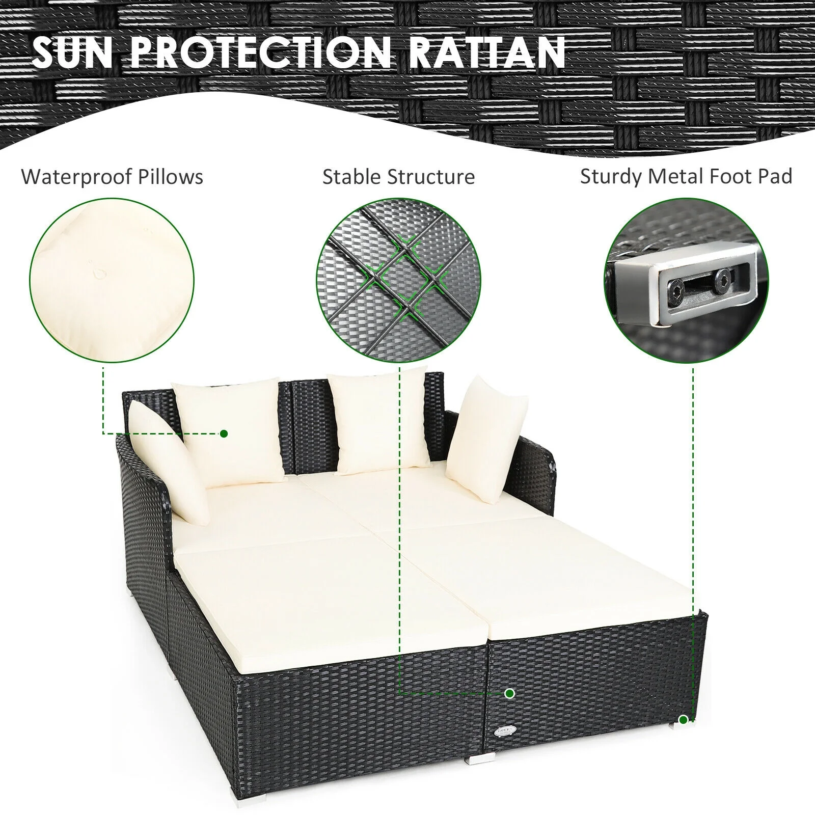 Outdoor Rattan Daybed With Upholstered Cushions, White - Image 10