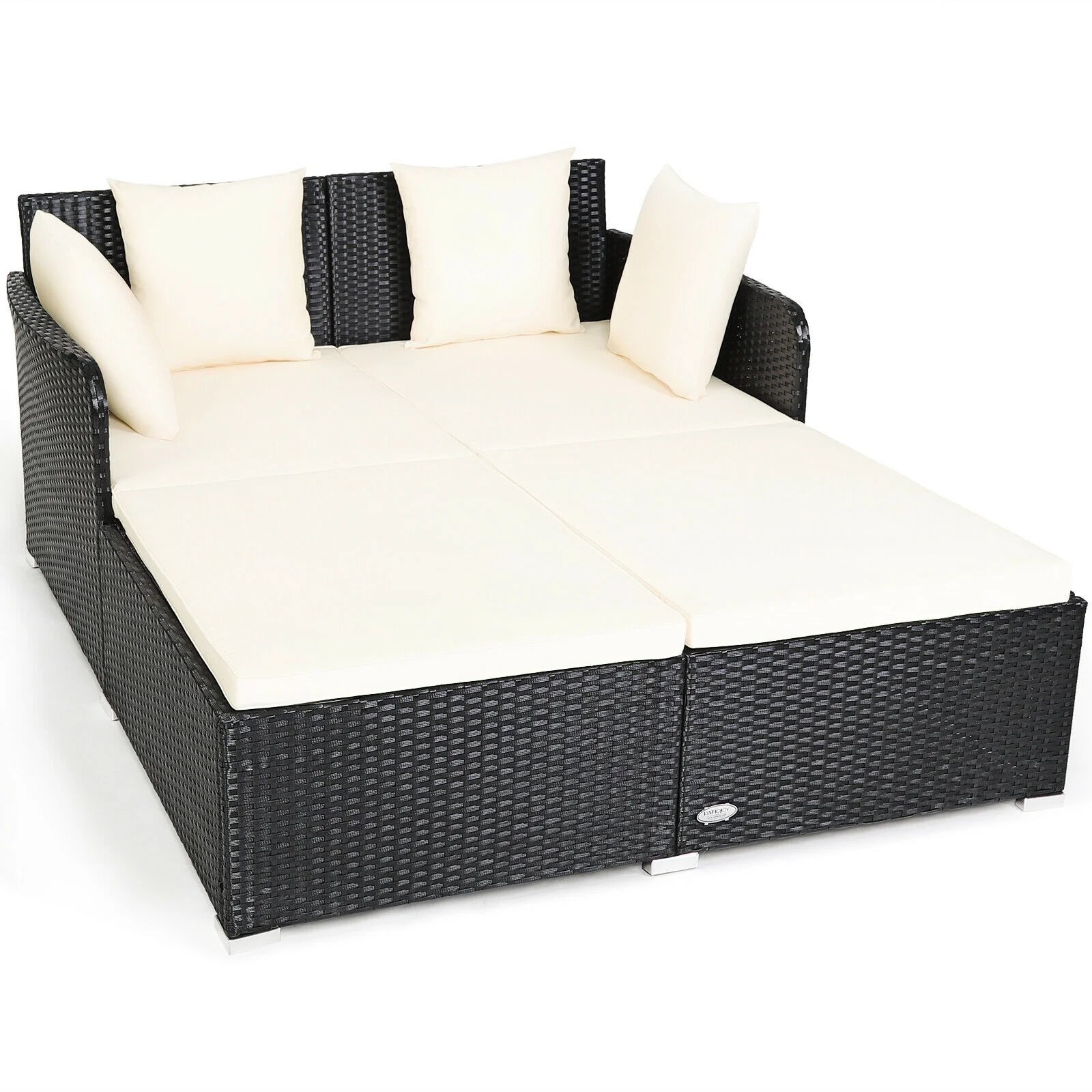 Outdoor Rattan Daybed With Upholstered Cushions, White - Image 4