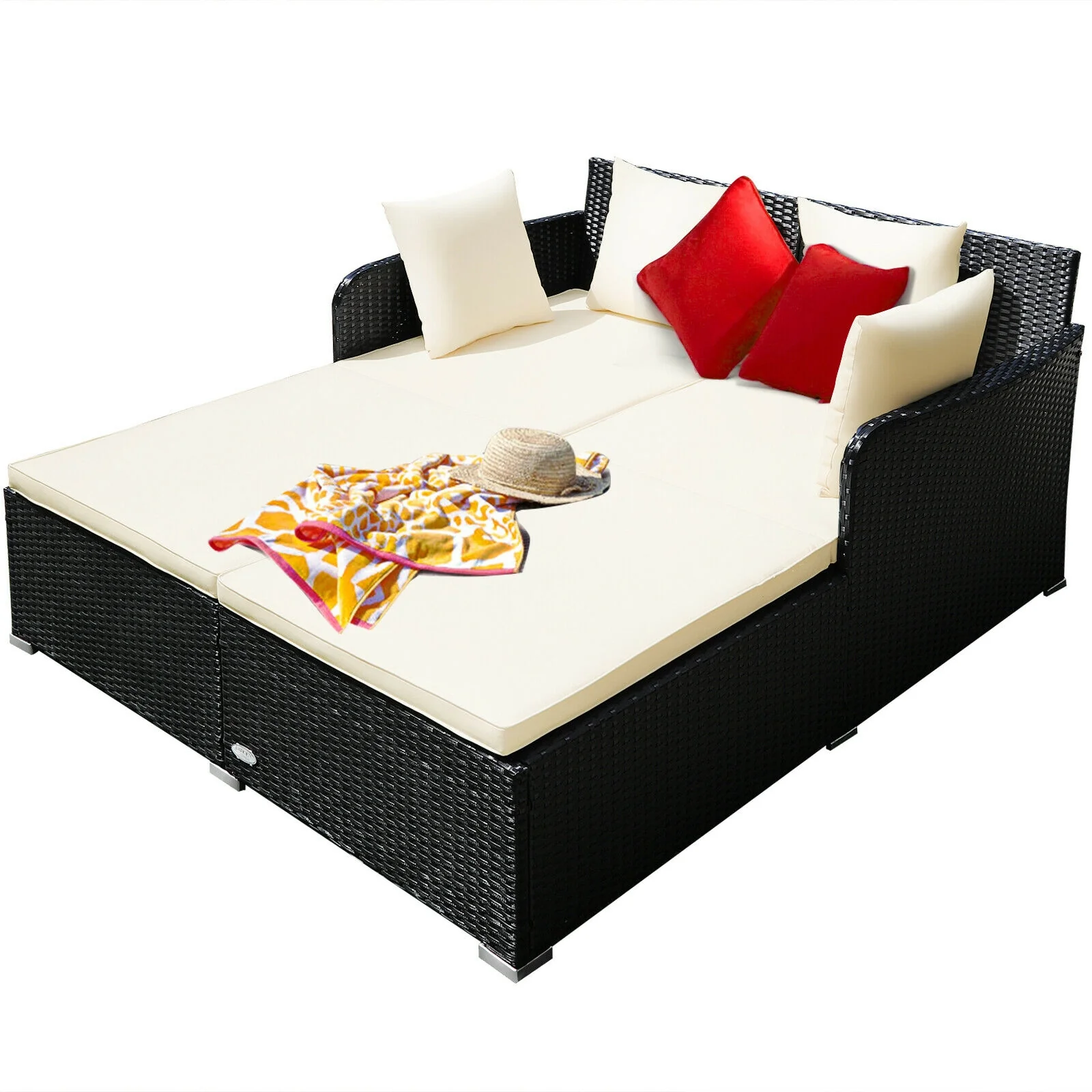 Outdoor Rattan Daybed With Upholstered Cushions, White - Image 5
