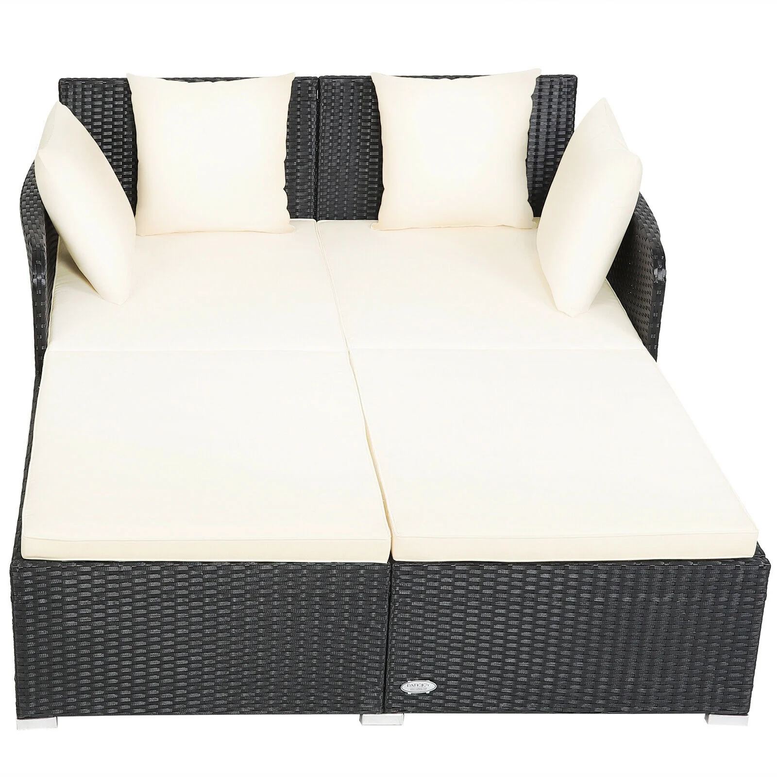Outdoor Rattan Daybed With Upholstered Cushions, White - Image 7