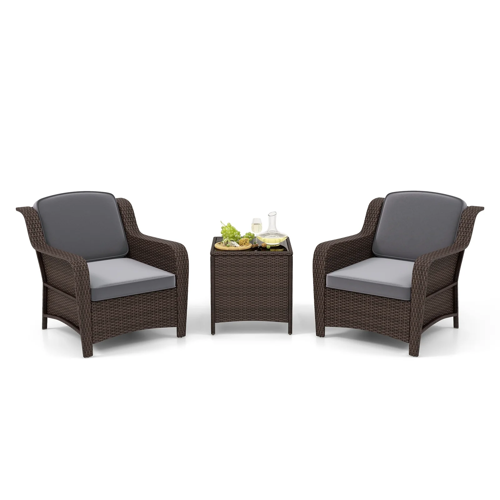 Outdoor Rattan Furniture Set, 3 Pieces, With Cushions And Glass Table, Gray - Image 4