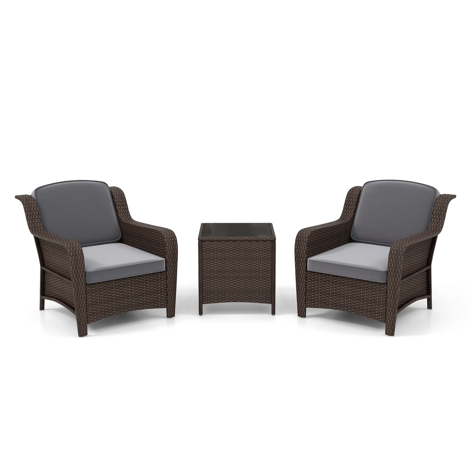 Outdoor Rattan Furniture Set, 3 Pieces, With Cushions And Glass Table, Gray - Image 5