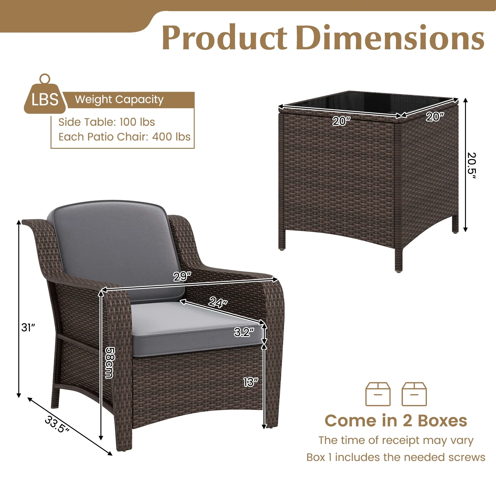 Outdoor Rattan Furniture Set, 3 Pieces, With Cushions And Glass Table, Gray - Image 6