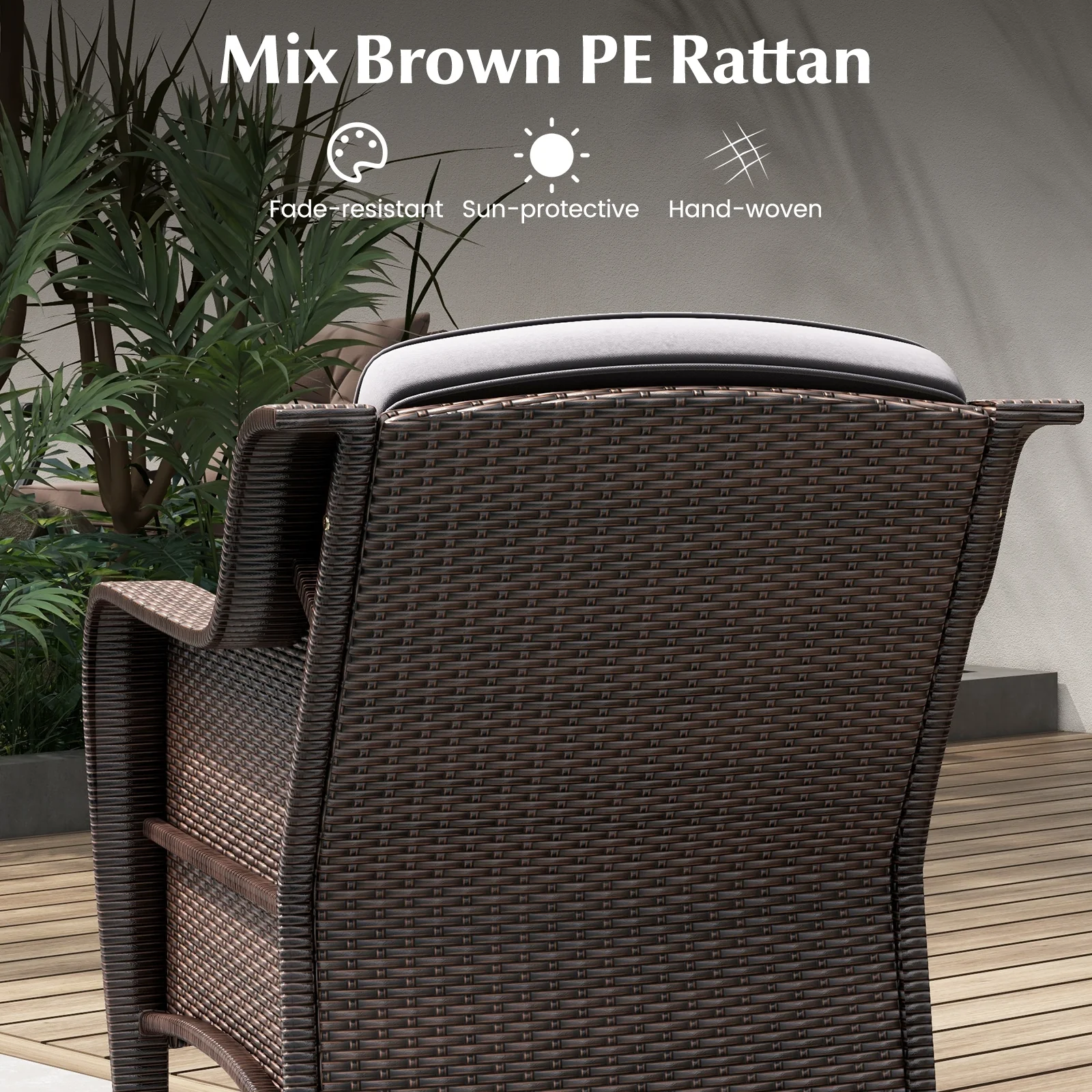 Outdoor Rattan Furniture Set, 3 Pieces, With Cushions And Glass Table, Gray - Image 8