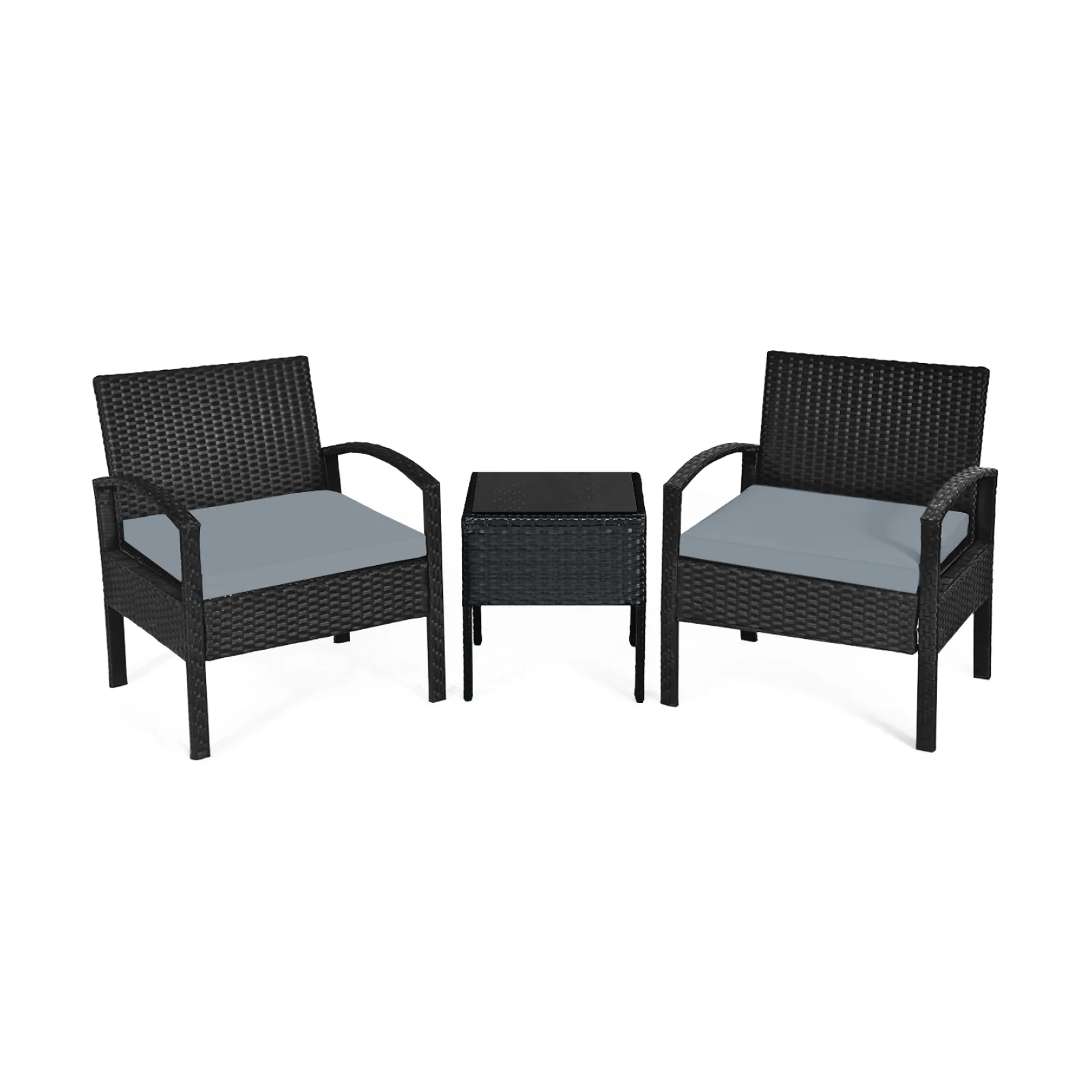 Outdoor Rattan Patio Conversation Set, 3 Pieces, Gray