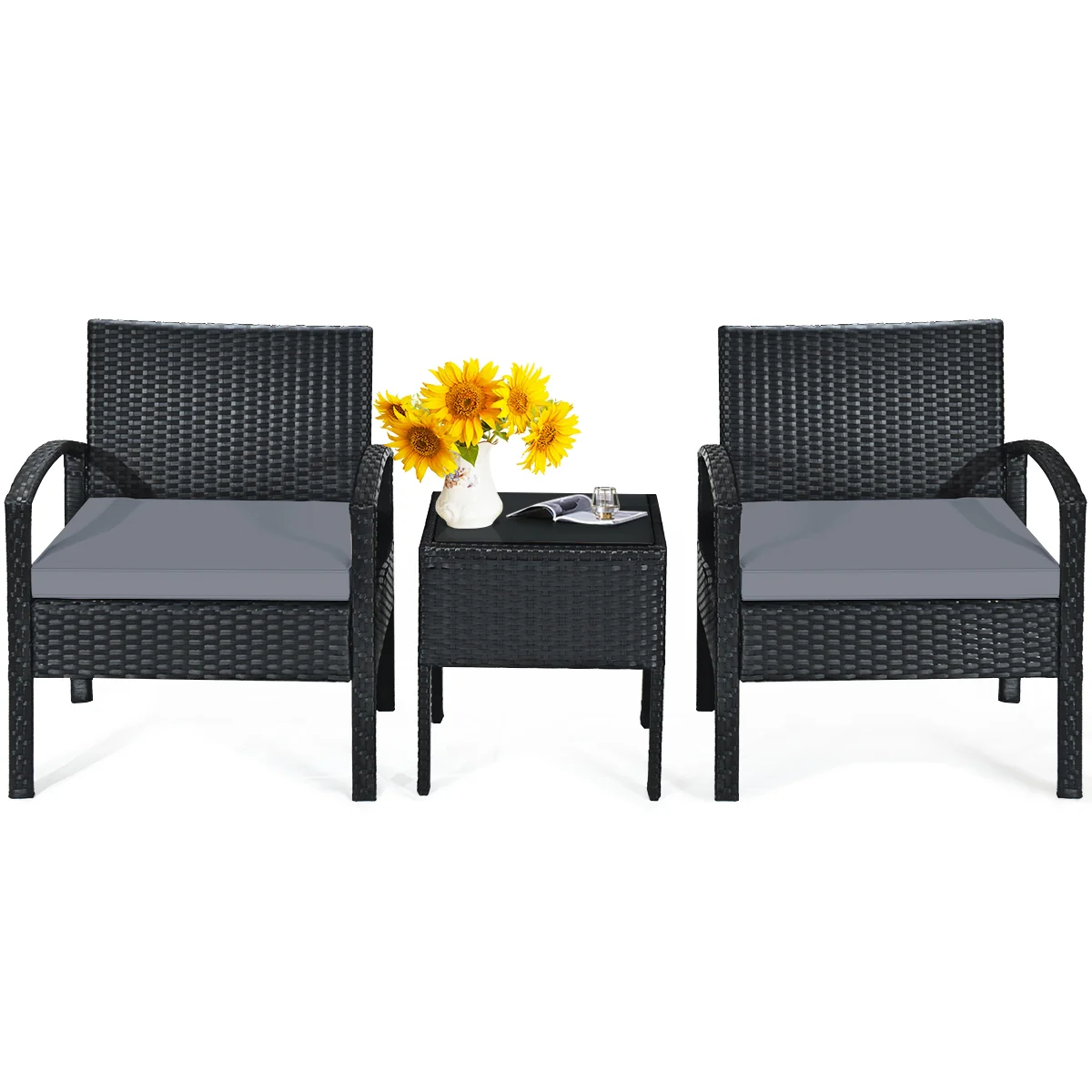 Outdoor Rattan Patio Conversation Set, 3 Pieces, Gray - Image 10