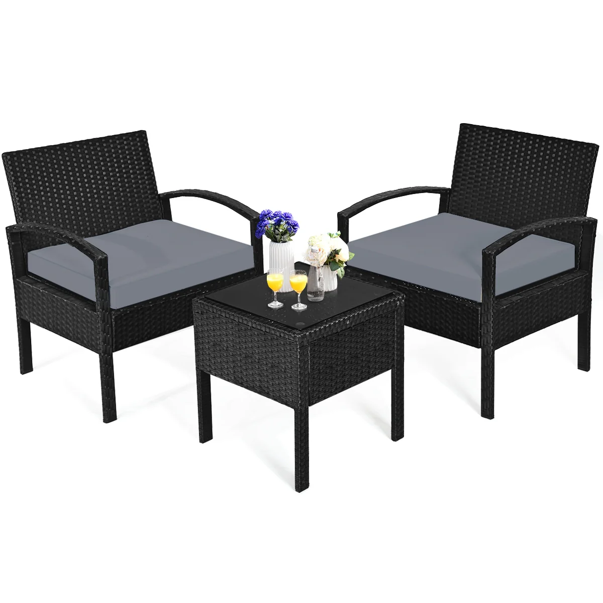 Outdoor Rattan Patio Conversation Set, 3 Pieces, Gray - Image 5
