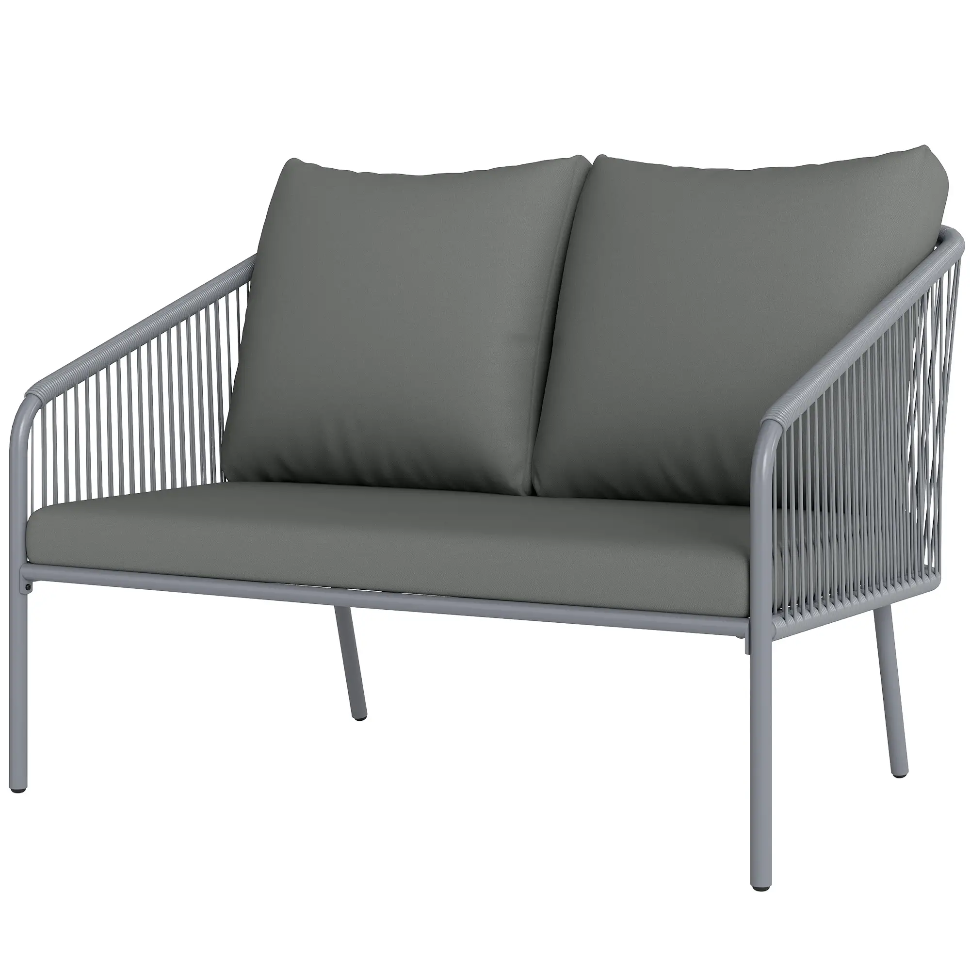 Outdoor Rattan Sofa With Cushions, 2-Seater, 112 x 72 x 76 cm, Grey