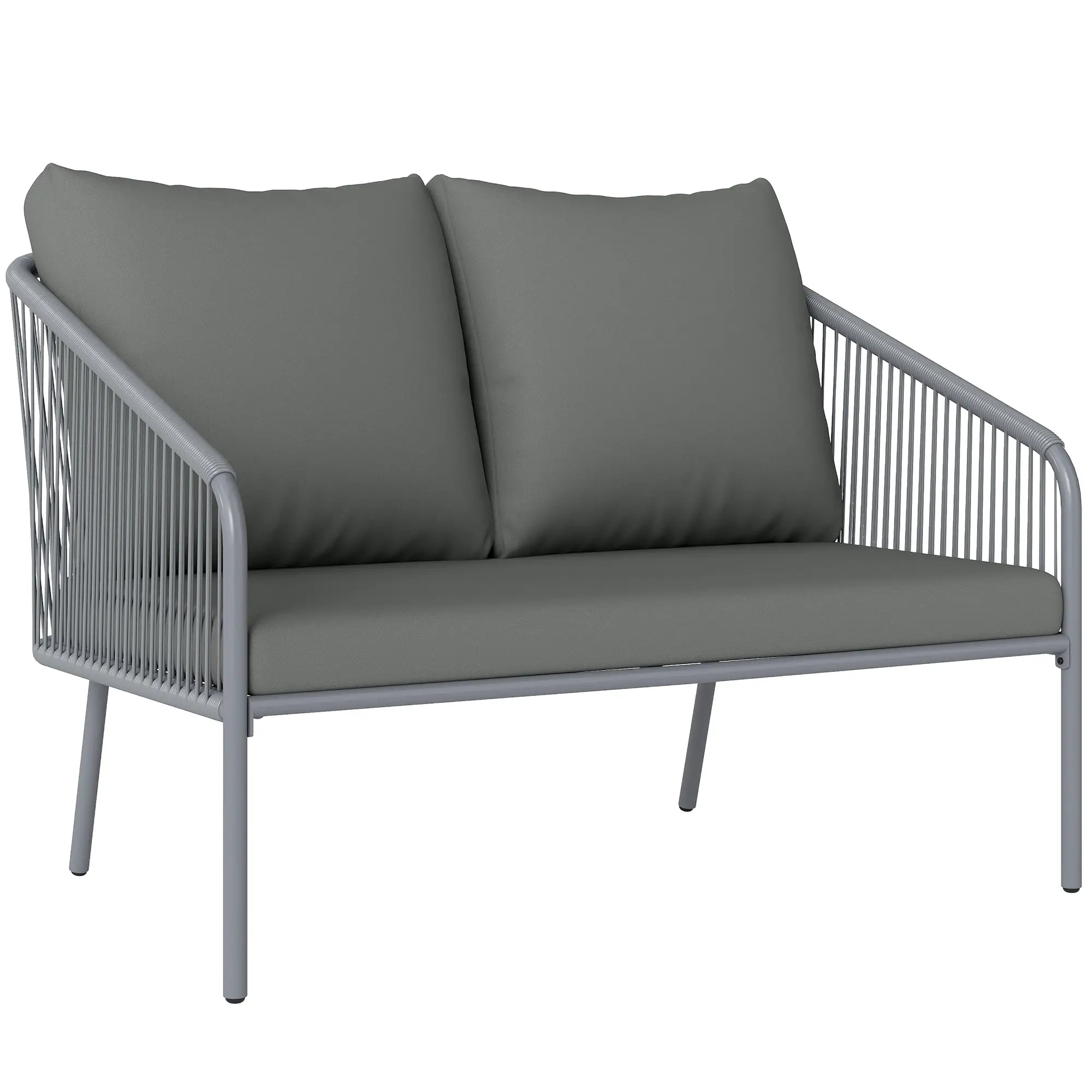 Outdoor Rattan Sofa With Cushions, 2-Seater, 112 x 72 x 76 cm, Grey - Image 11