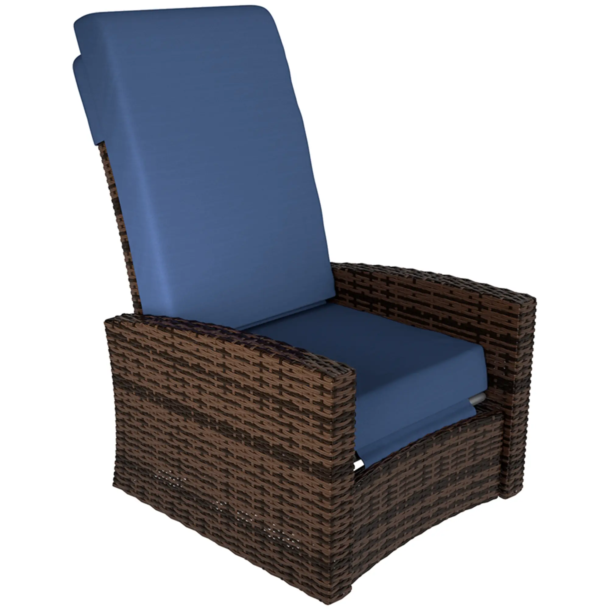 Outdoor Rattan Wicker Lounge Chair with Footrest &; Soft Cushion for Patio, Garden, Backyard, Dark Blue