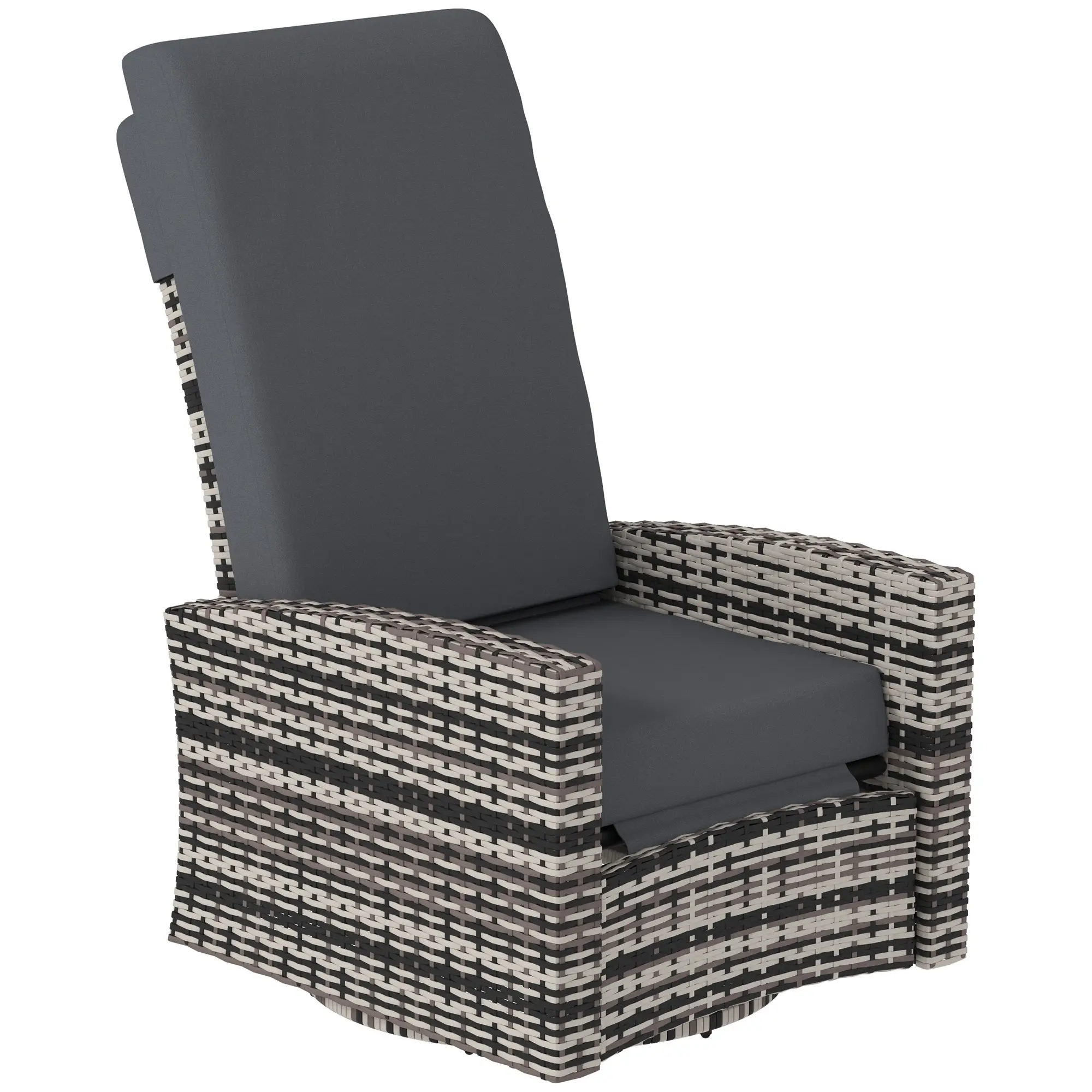 Outdoor Rattan Wicker Lounge Chair with Footrest, Soft Cushion, Grey