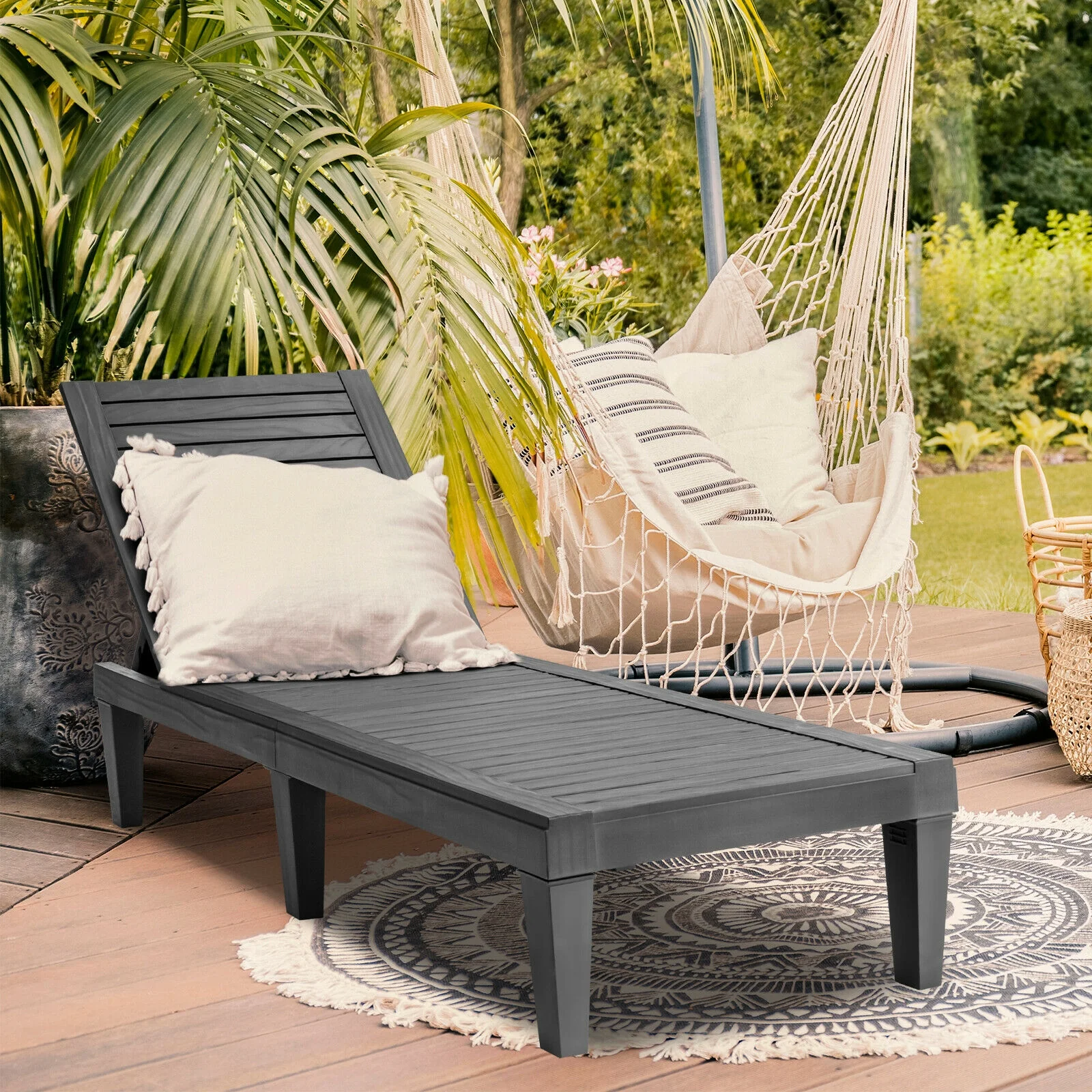 Outdoor Recliner Chair, 5-Position Adjustable Backrest, Black - Image 3